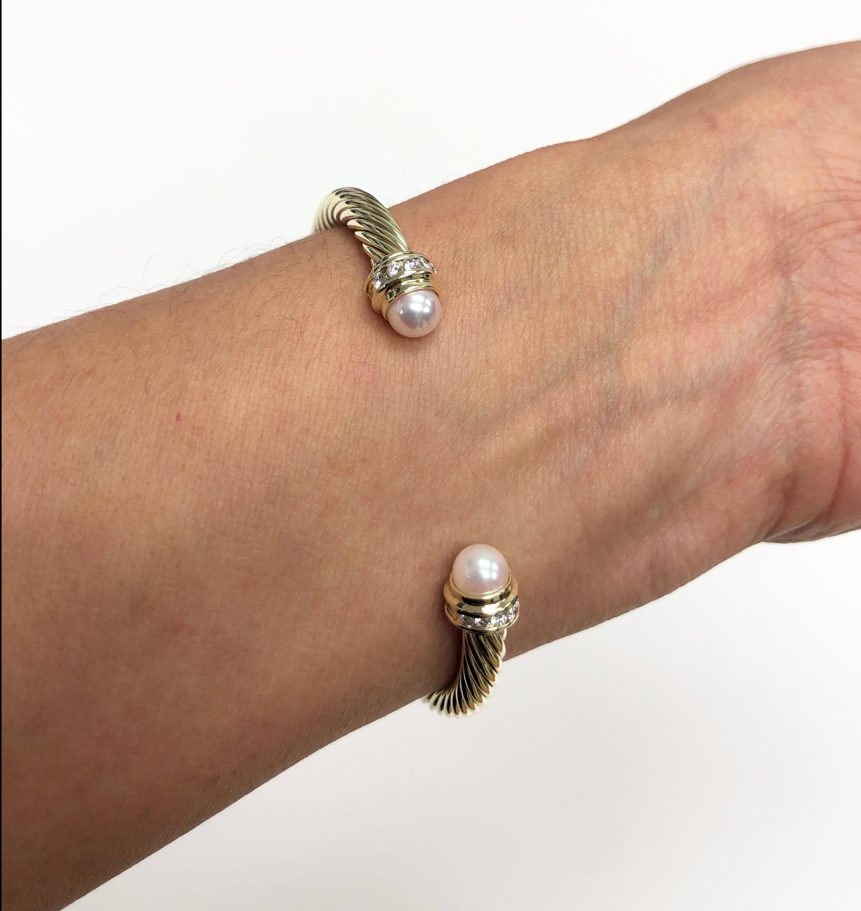 David Yurman 14K Yellow Gold Pearls and Diamonds Cable Bracelet 1