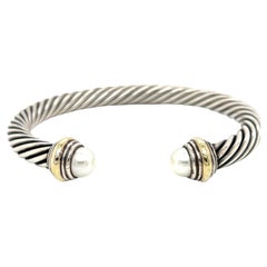 David Yurman 14k Yellow Gold, Silver and Pearl Cable Bracelet