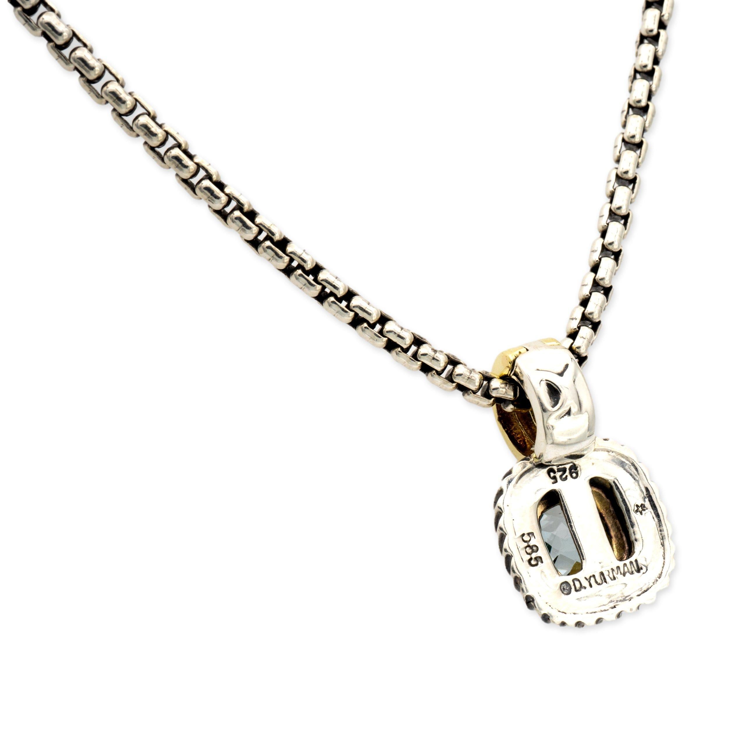 Contemporary David Yurman 14K Yellow Gold Sterling Silver Blue Topaz Albion Pendant