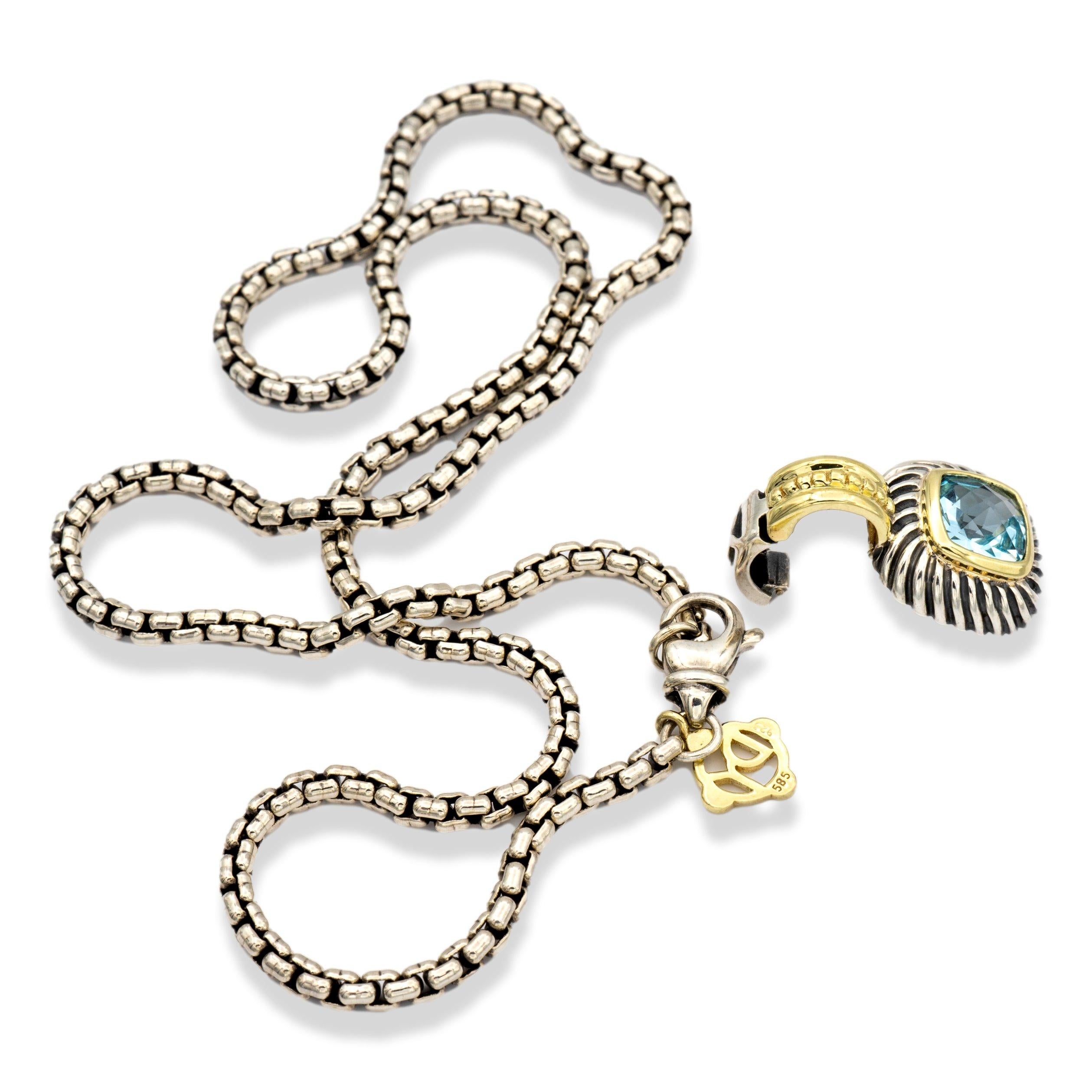 Cushion Cut David Yurman 14K Yellow Gold Sterling Silver Blue Topaz Albion Pendant