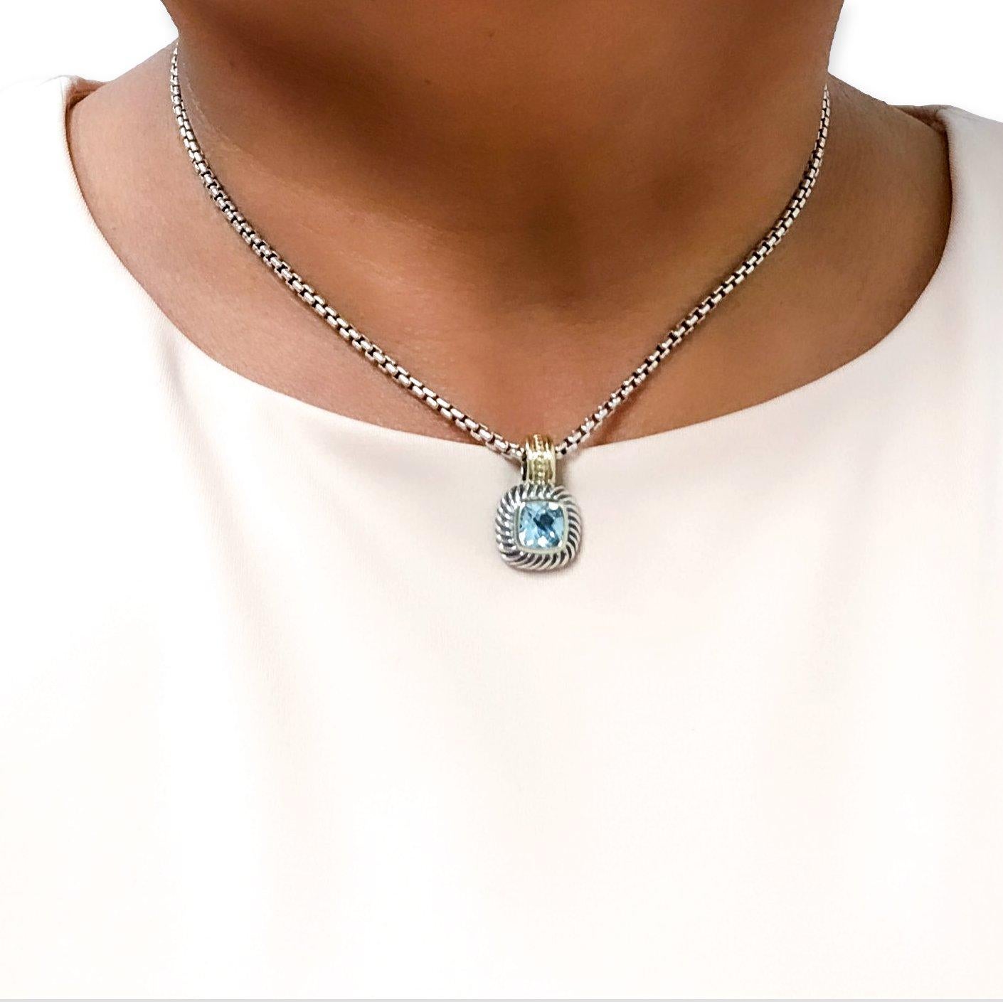 David Yurman 14K Yellow Gold Sterling Silver Blue Topaz Albion Pendant In Excellent Condition In New York, NY
