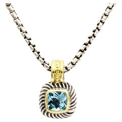 David Yurman Pendentif Albion en or jaune 14 carats et argent sterling avec topaze bleue