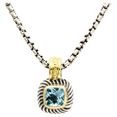 Vintage David Yurman 14K Yellow Gold Sterling Silver Blue Topaz Albion Pendant