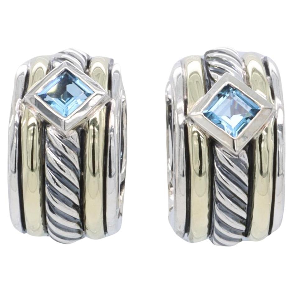 thumbnail image 2 of Sterling Silver Blue Topaz 28mm Hoop Earrings - 925 Silver - Natural Gemstone 2 of 6