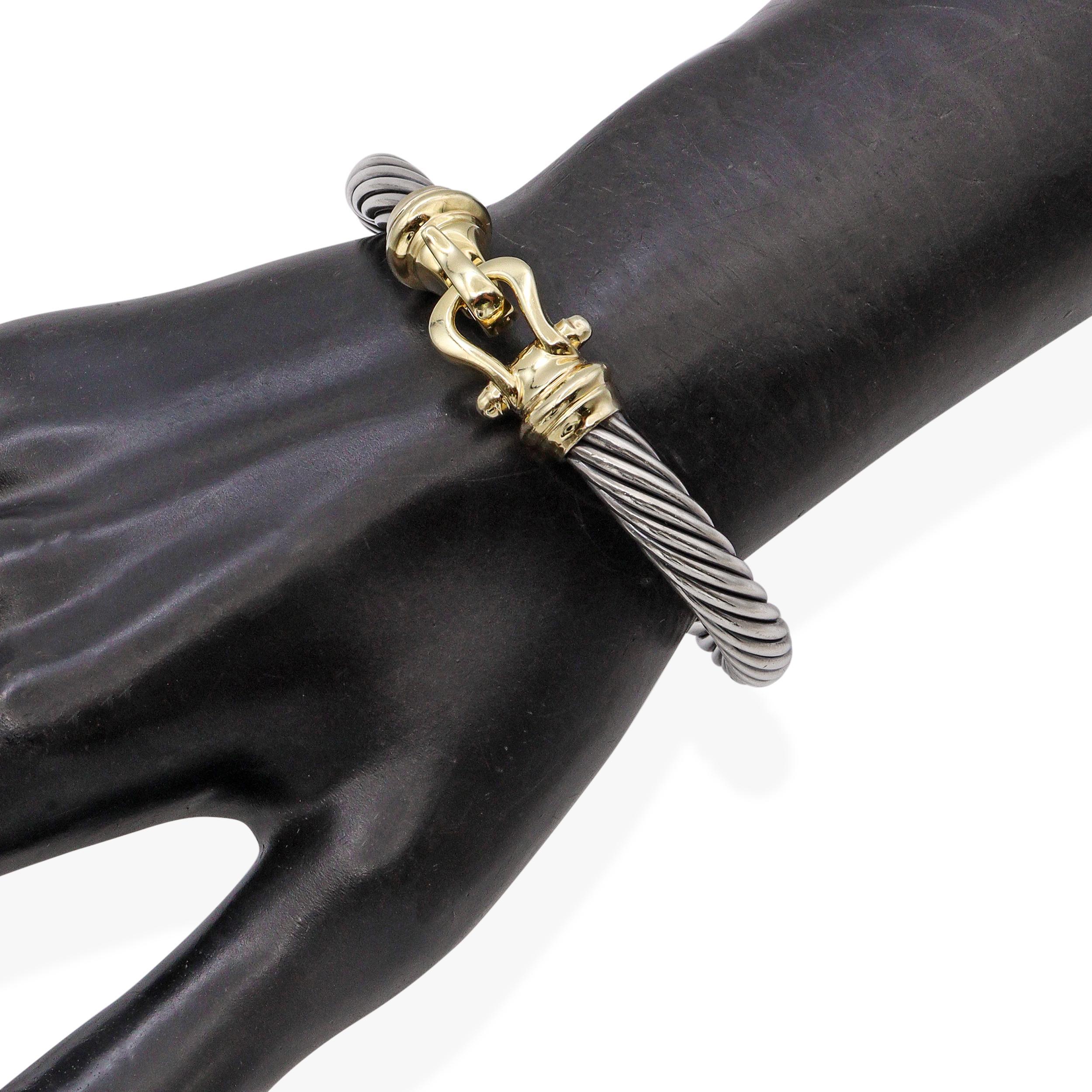 David Yurman 14K Yellow Goldes & Sterling Silver Buckle Hook Hinged Cuff Bracelet Bon état - En vente à New York, NY