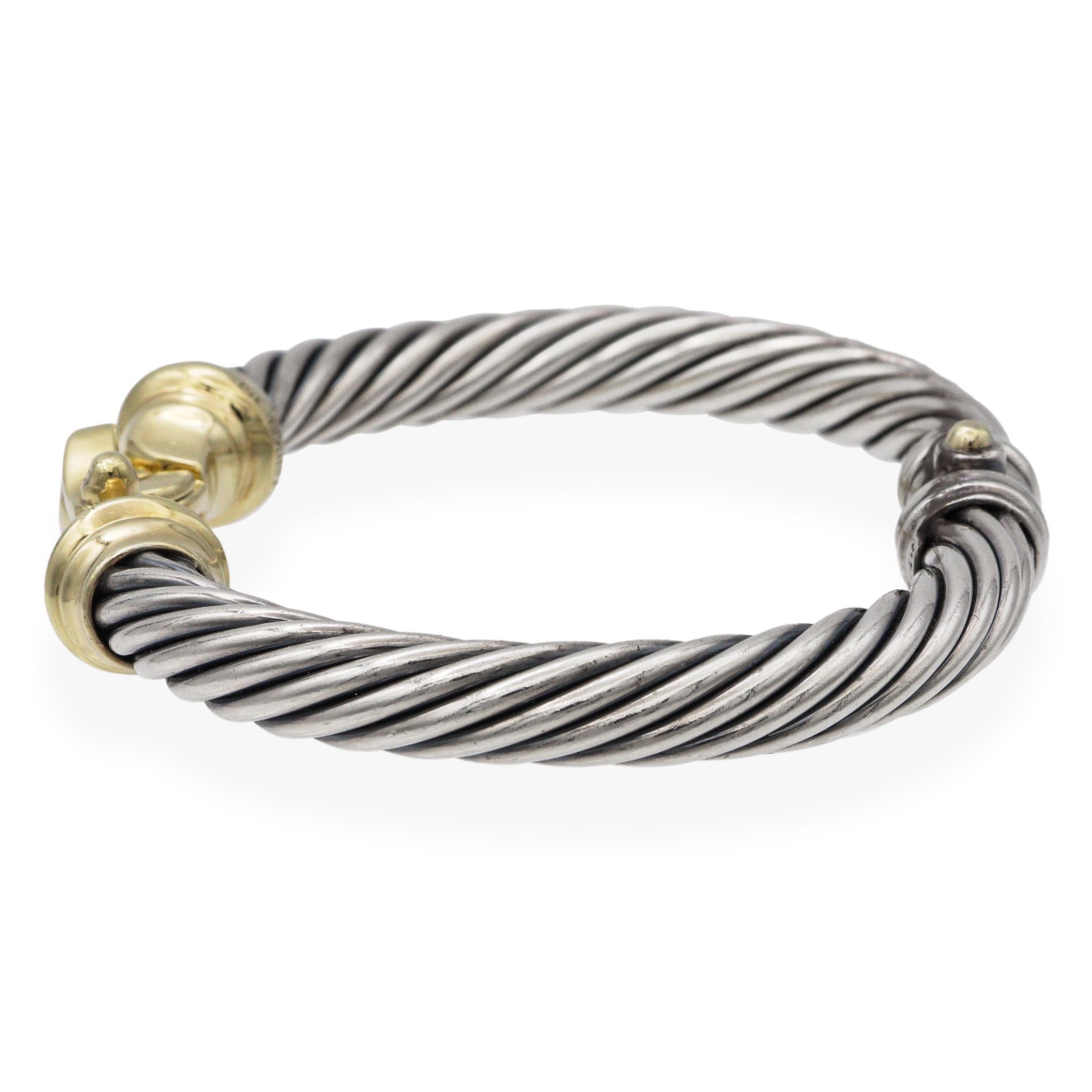 David Yurman 14K Yellow Goldes & Sterling Silver Buckle Hook Hinged Cuff Bracelet Pour femmes en vente