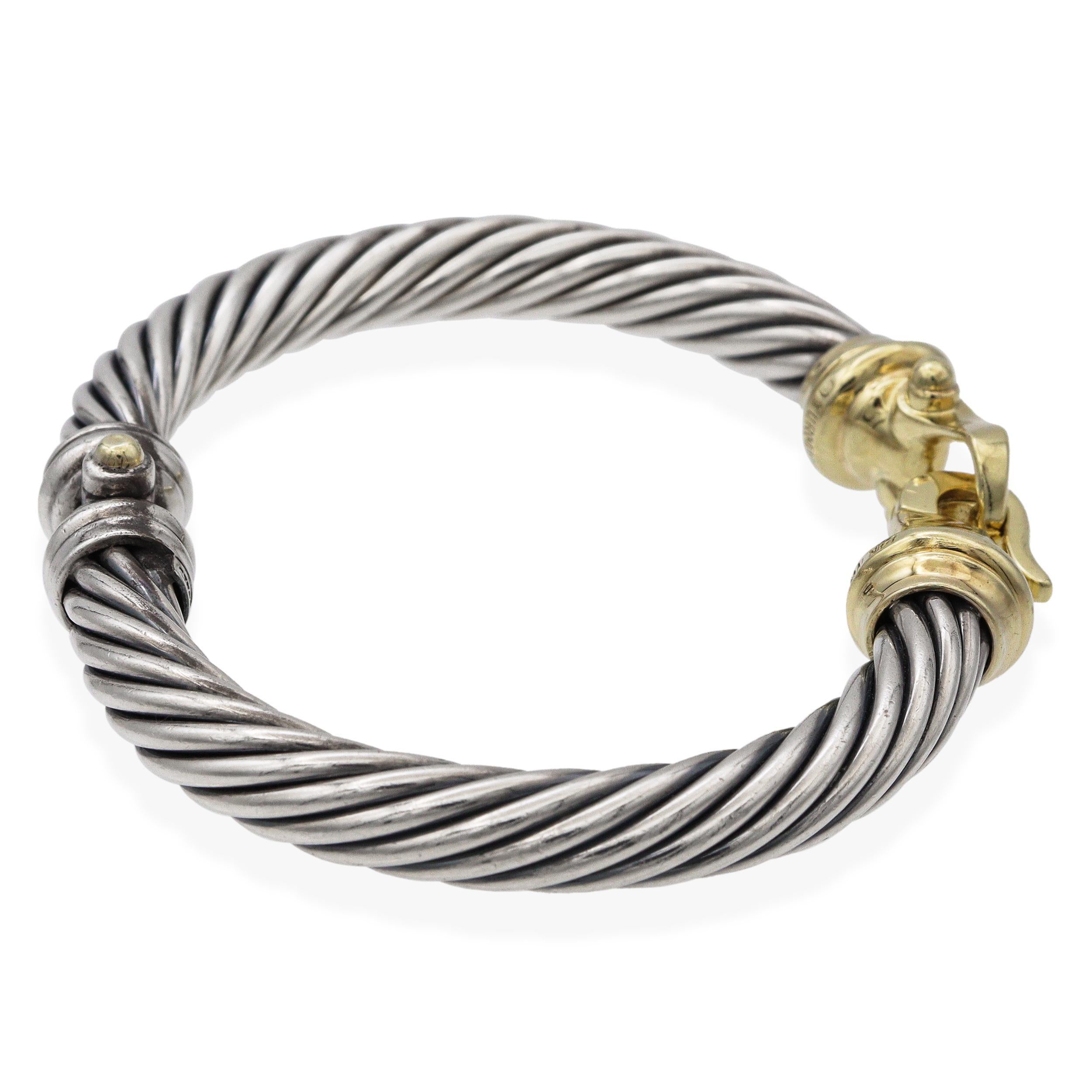 David Yurman 14K Yellow Goldes & Sterling Silver Buckle Hook Hinged Cuff Bracelet en vente 2