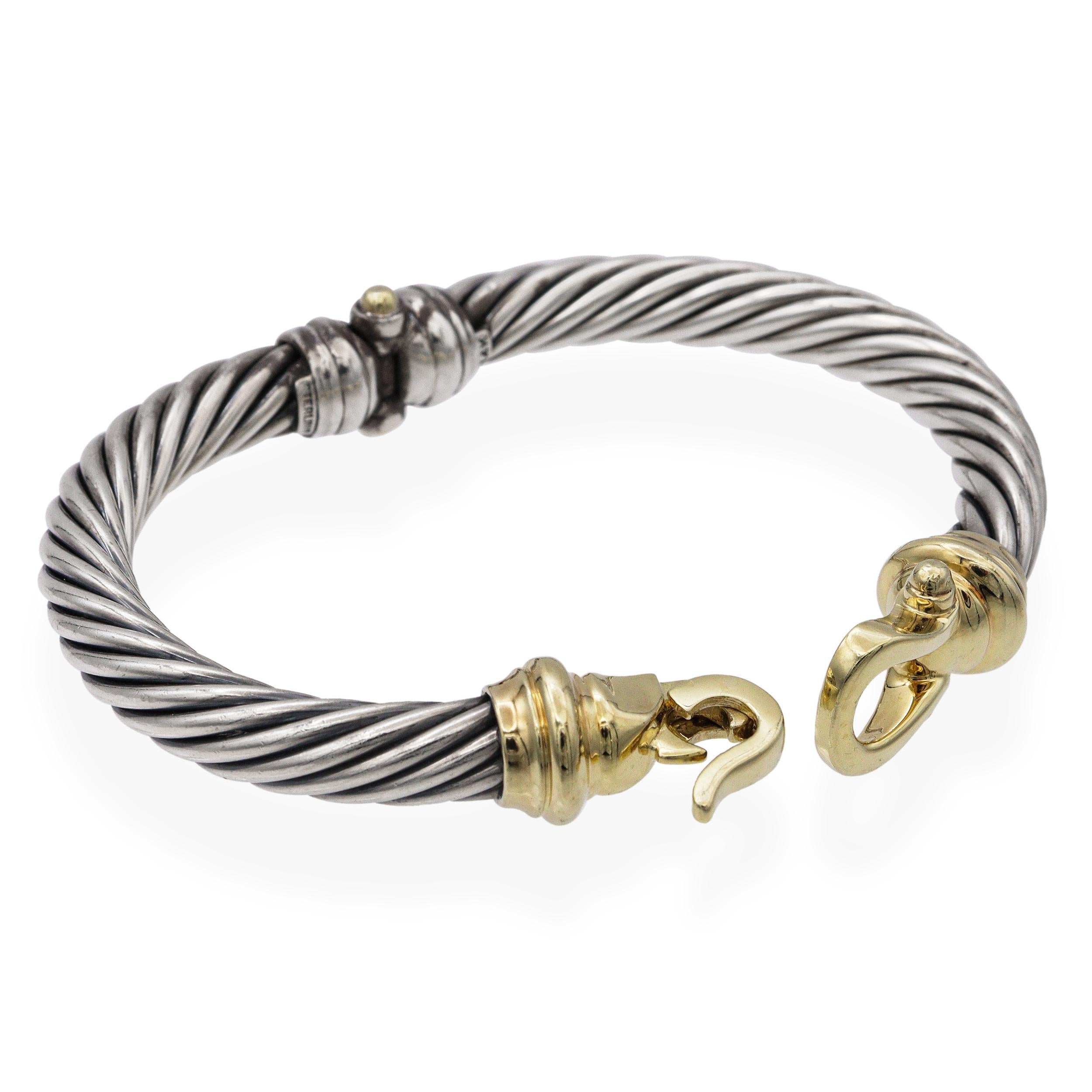 David Yurman 14K Yellow Goldes & Sterling Silver Buckle Hook Hinged Cuff Bracelet en vente 3