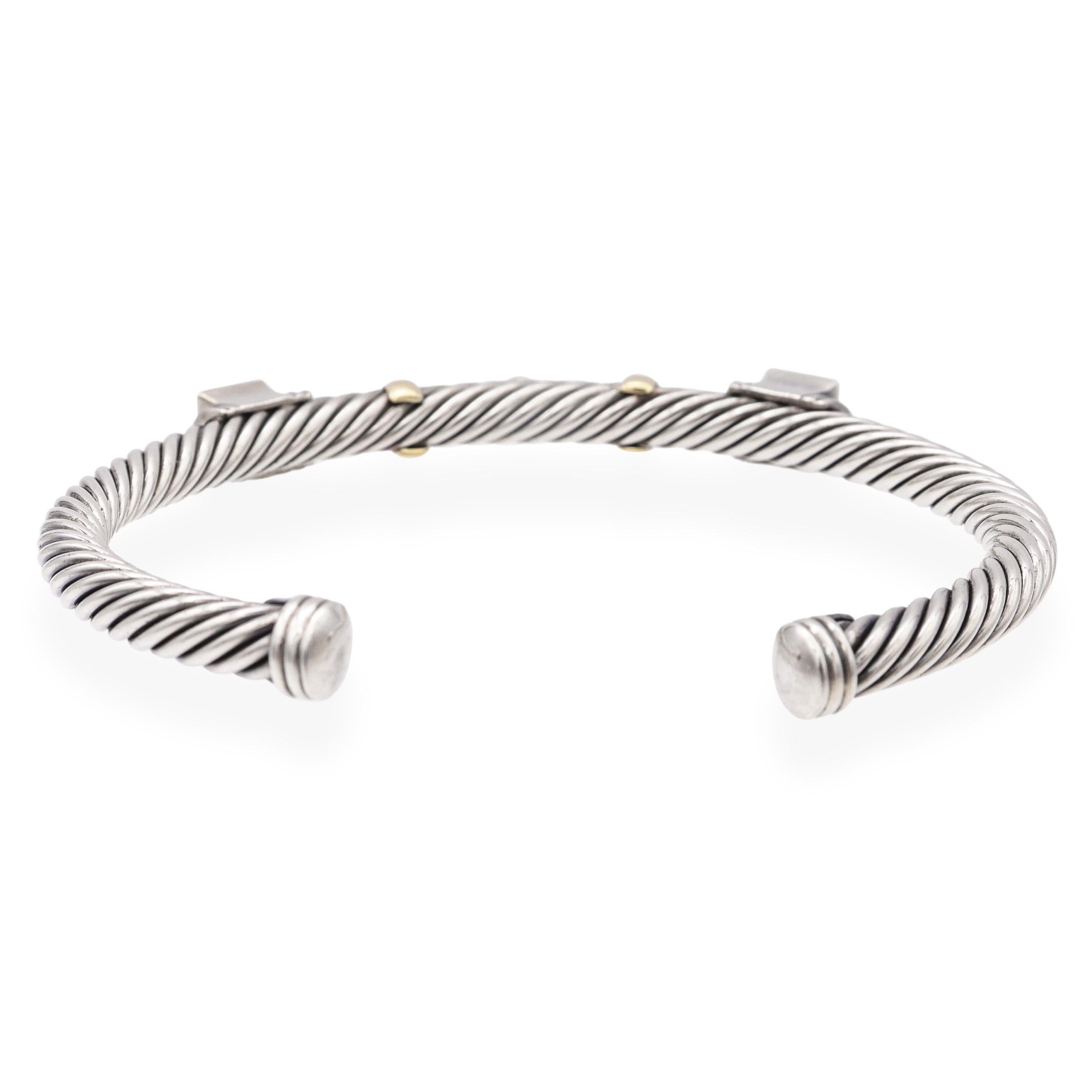 Women's David Yurman 14K Yellow Gold & Sterling Silver Citrine Amethyst Cuff Bracelet For Sale