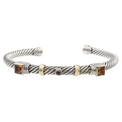 David Yurman 14K Yellow Gold & Sterling Silver Citrine Amethyst Cuff Bracelet