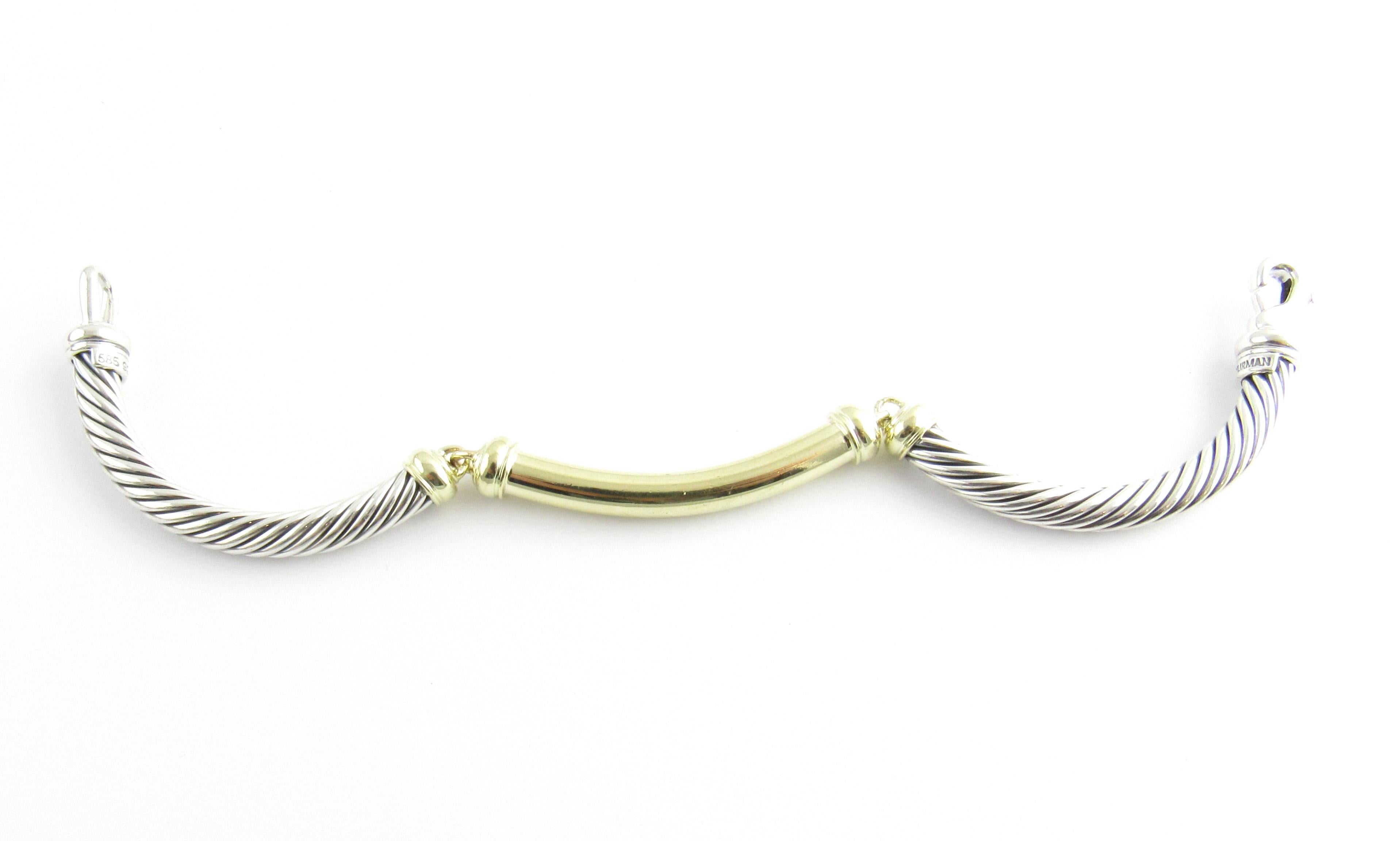David Yurman 14 Karat Yellow Gold Sterling Silver Metro Cable Bracelet Gold Bar 3