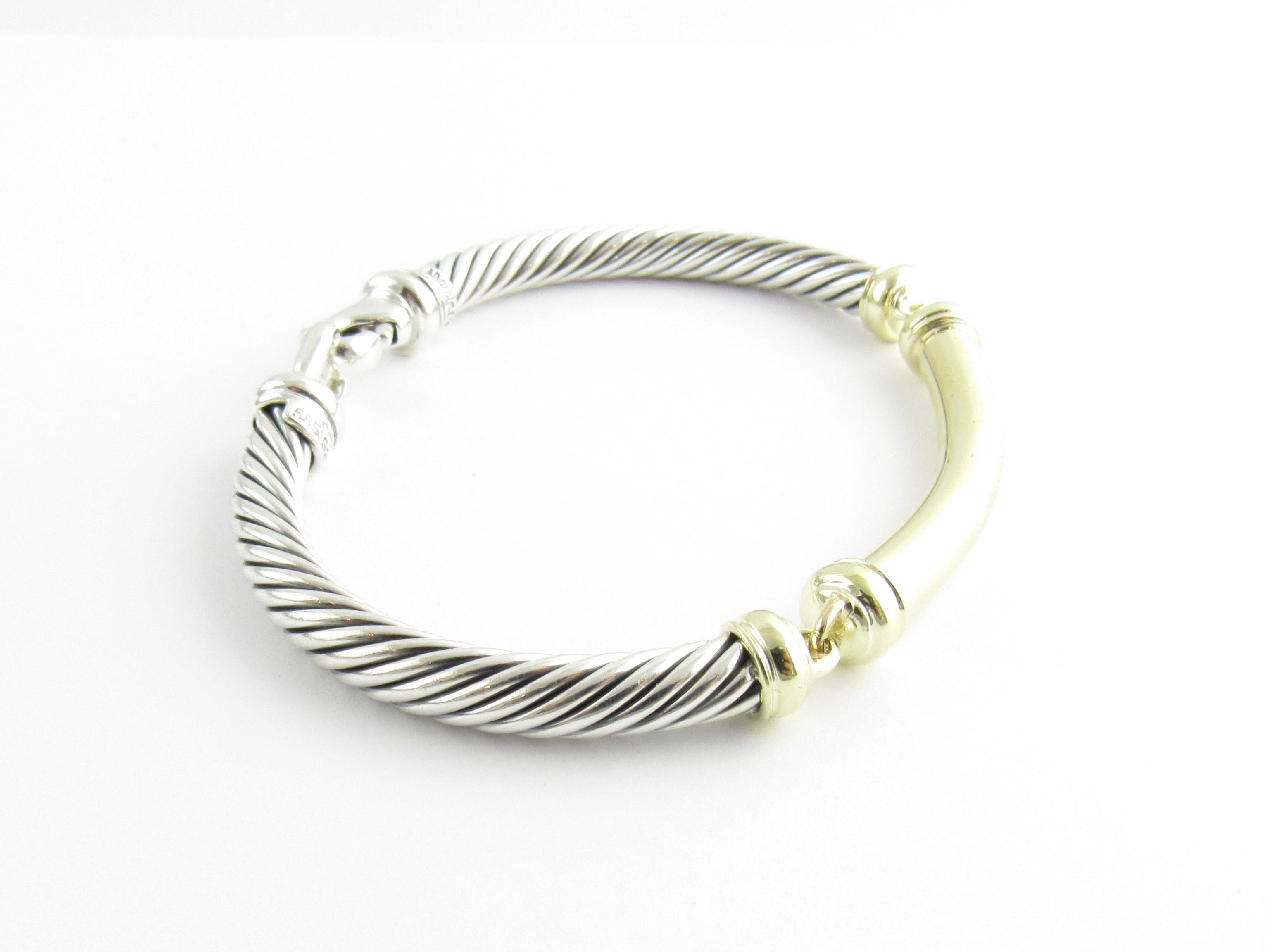 David Yurman 14 Karat Yellow Gold Sterling Silver Metro Cable Bracelet Gold Bar In Good Condition In Washington Depot, CT