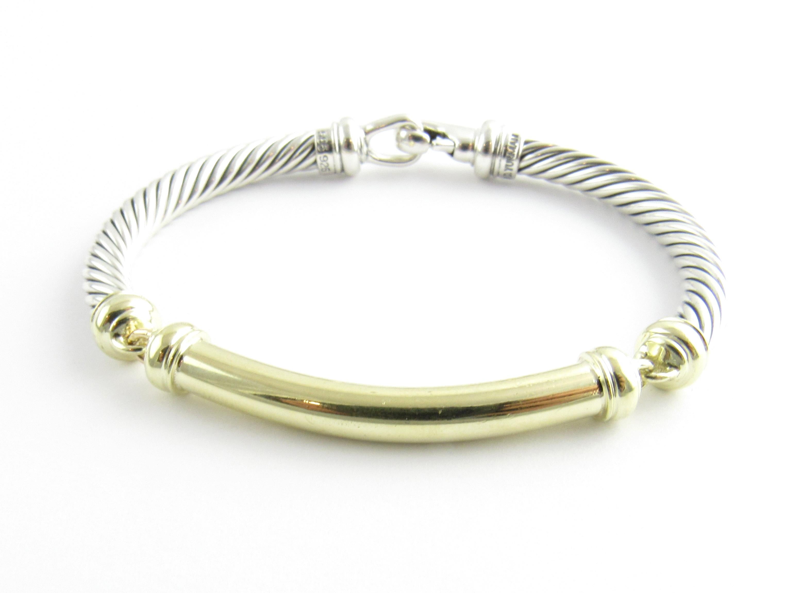 Women's or Men's David Yurman 14 Karat Yellow Gold Sterling Silver Metro Cable Bracelet Gold Bar