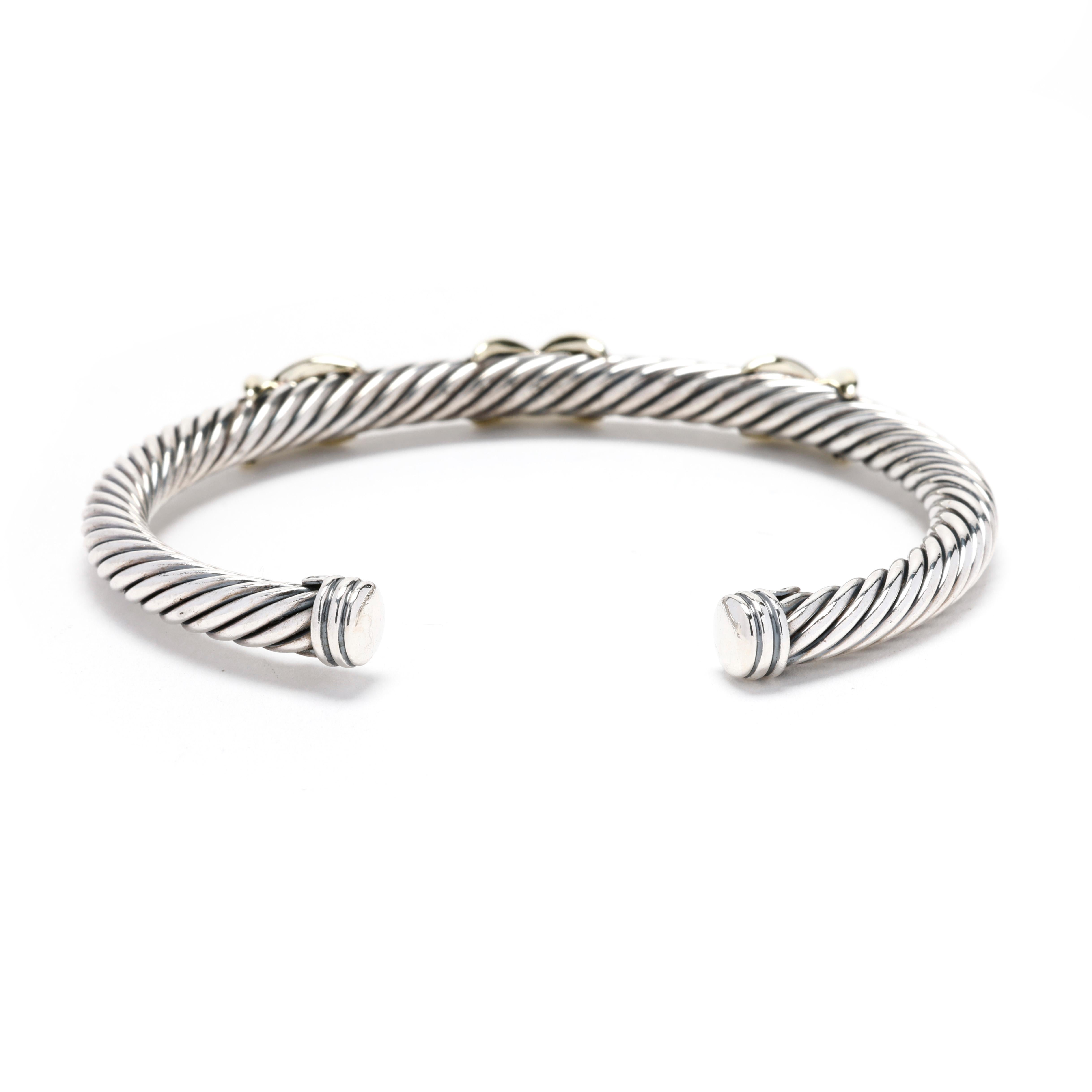 David Yurman 14K Gelbgold & Sterlingsilber Dreifach-X-Kabel-Manschettenarmband im Zustand „Gut“ im Angebot in McLeansville, NC