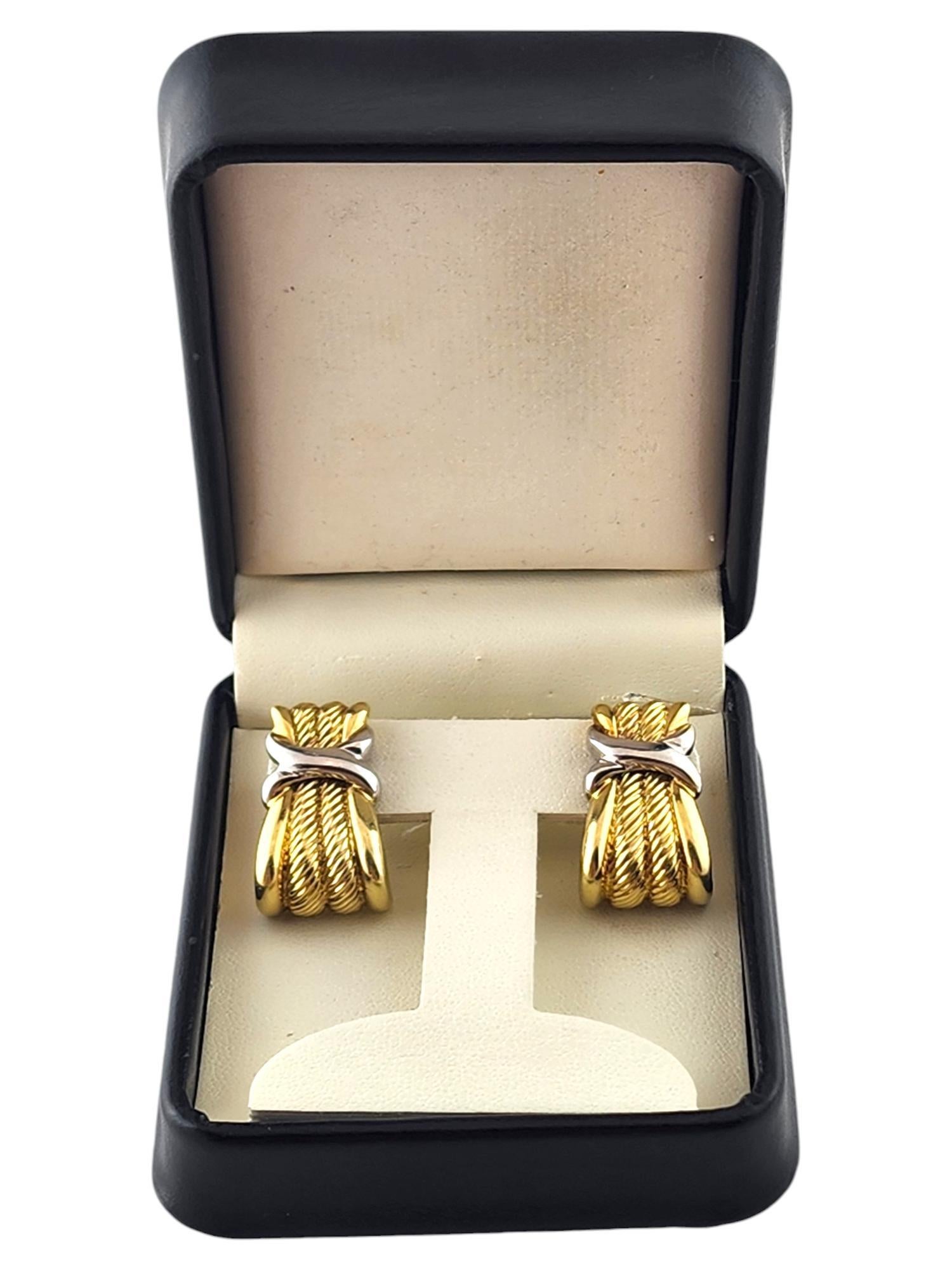 David Yurman 14K Yellow & White Gold Large Cable X Earrings Omega Backs #18411 For Sale 6