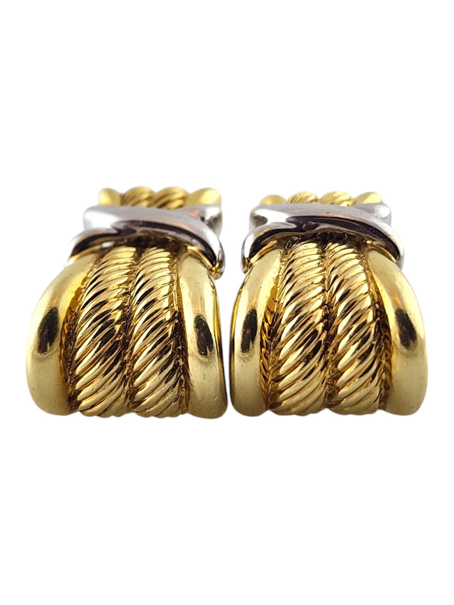 Women's David Yurman 14K Yellow & White Gold Large Cable X Earrings Omega Backs #18411 For Sale