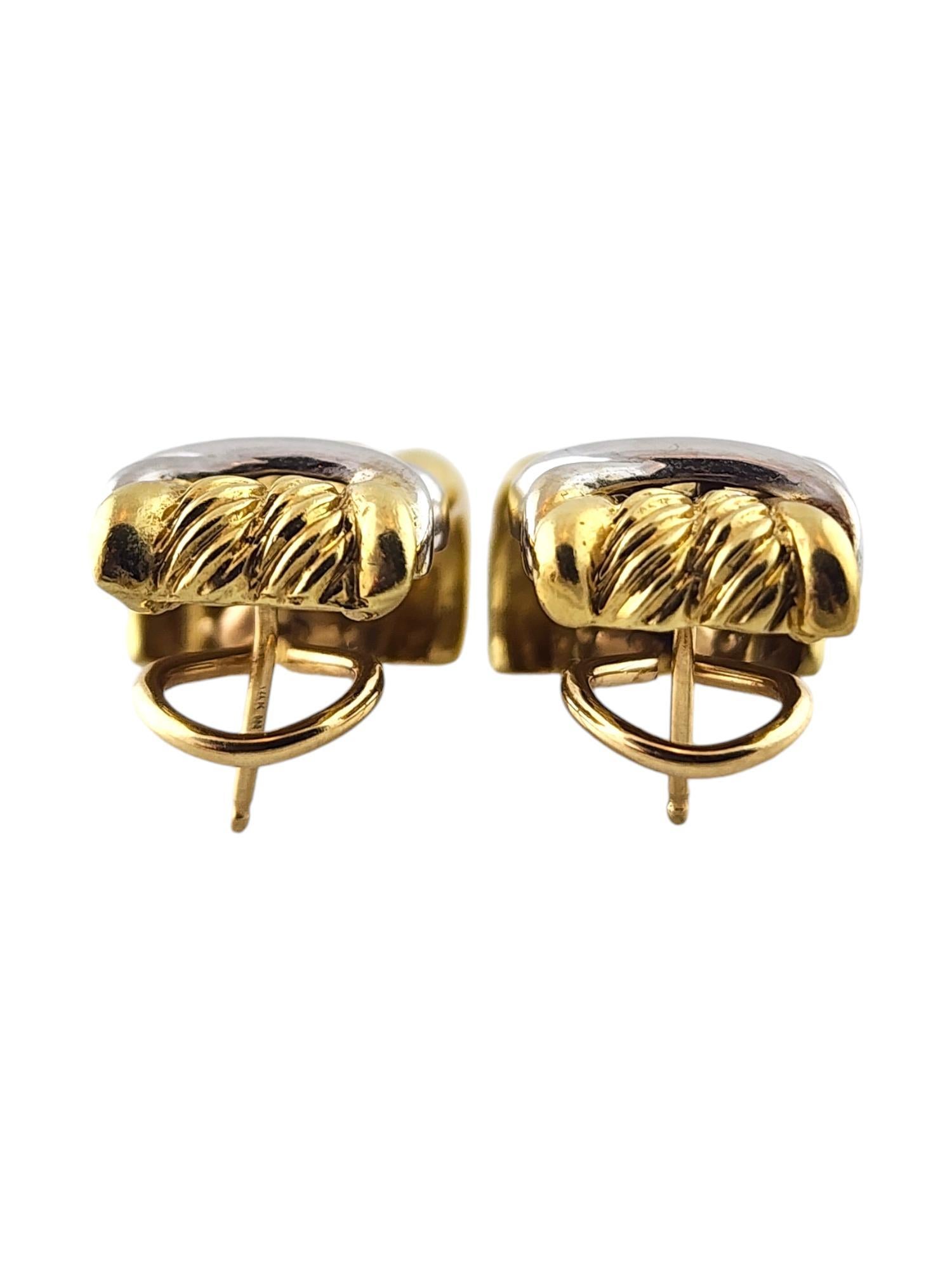 David Yurman 14K Yellow & White Gold Large Cable X Earrings Omega Backs #18411 For Sale 1