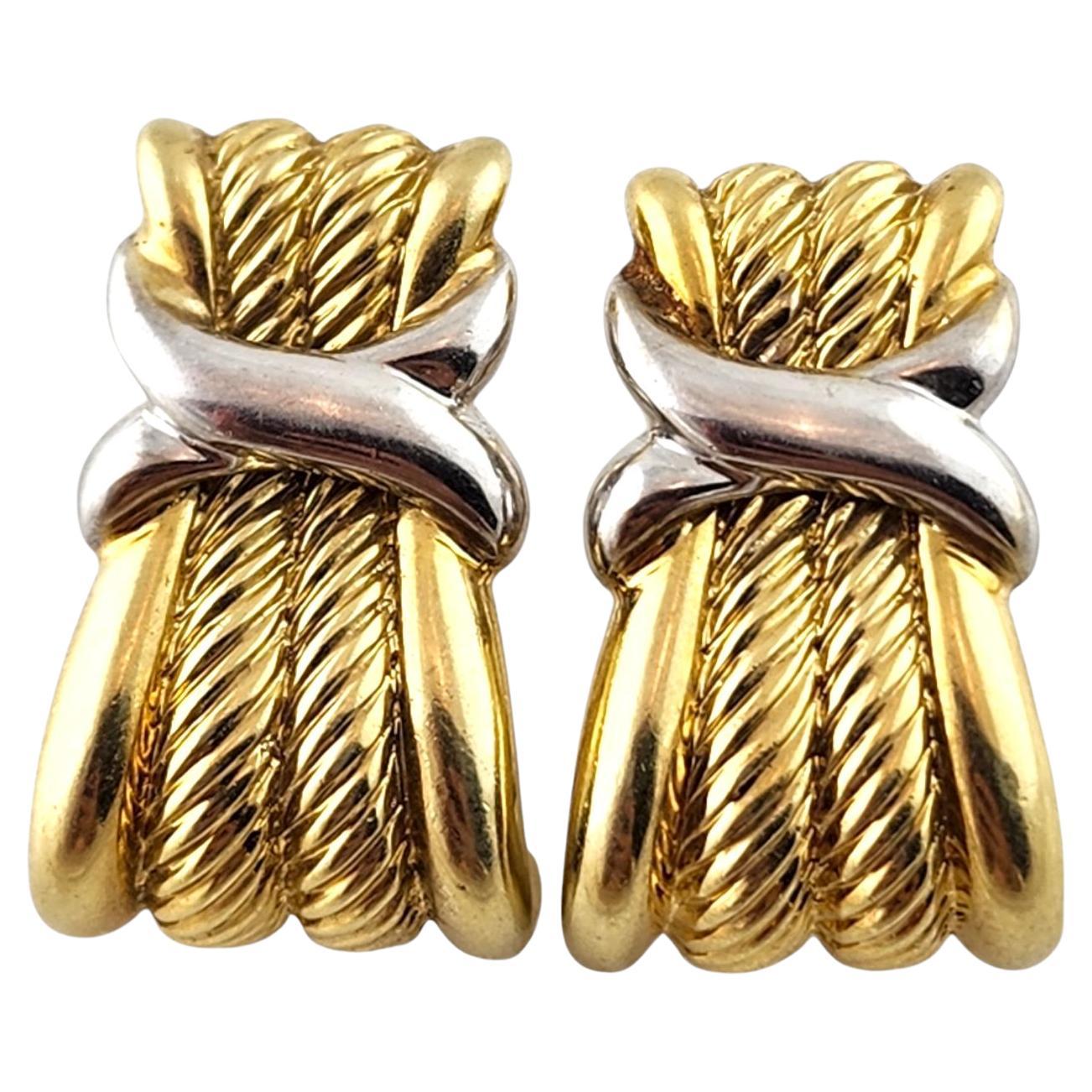 David Yurman 14K Yellow & White Gold Large Cable X Earrings Omega Backs #18411