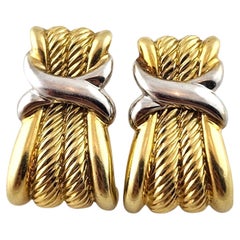 David Yurman 14K Yellow & White Gold Large Cable X Earrings Omega Backs #18411