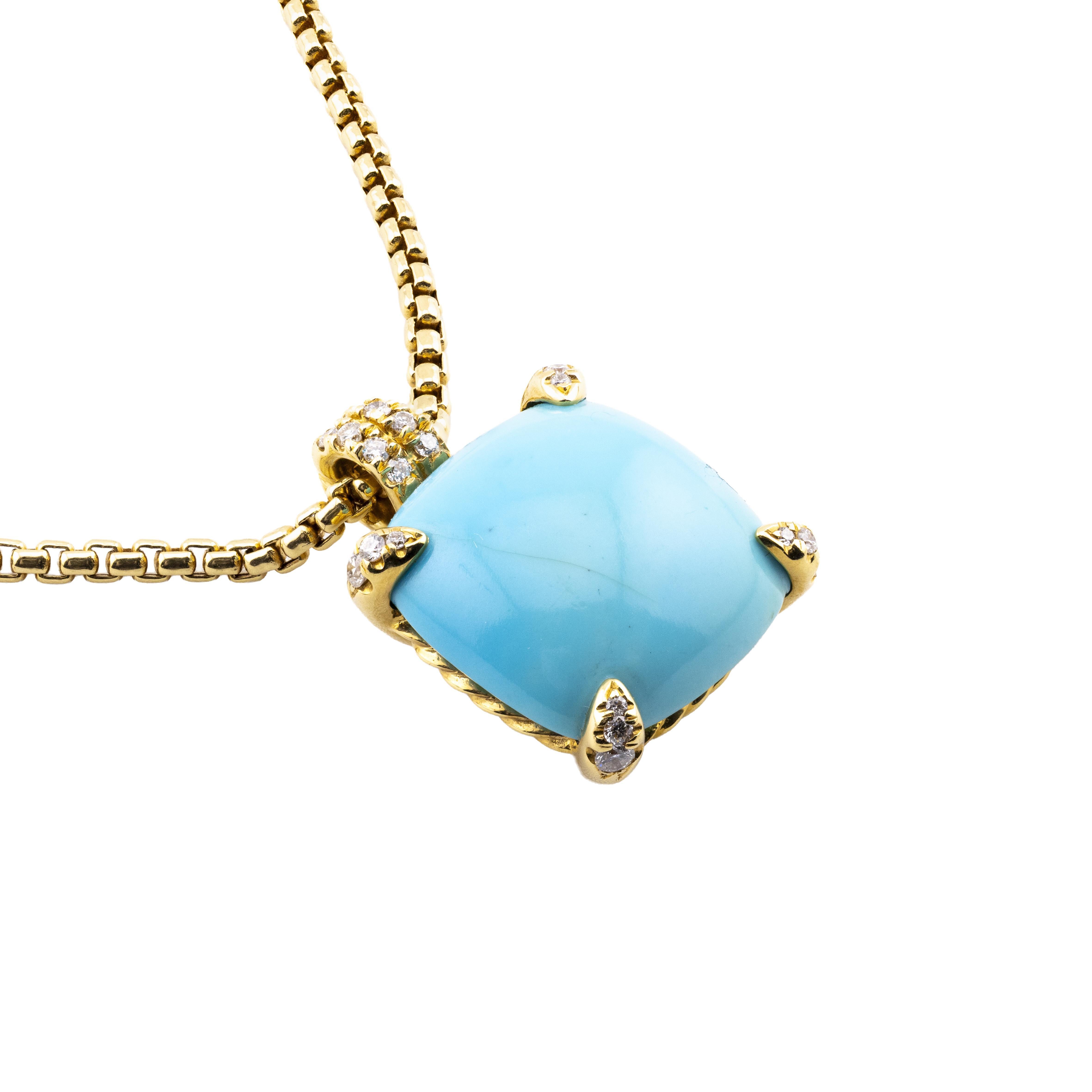 Cabochon David Yurman Collana con ciondolo Chatelaine 14MM in turchese e diamanti 18K in vendita