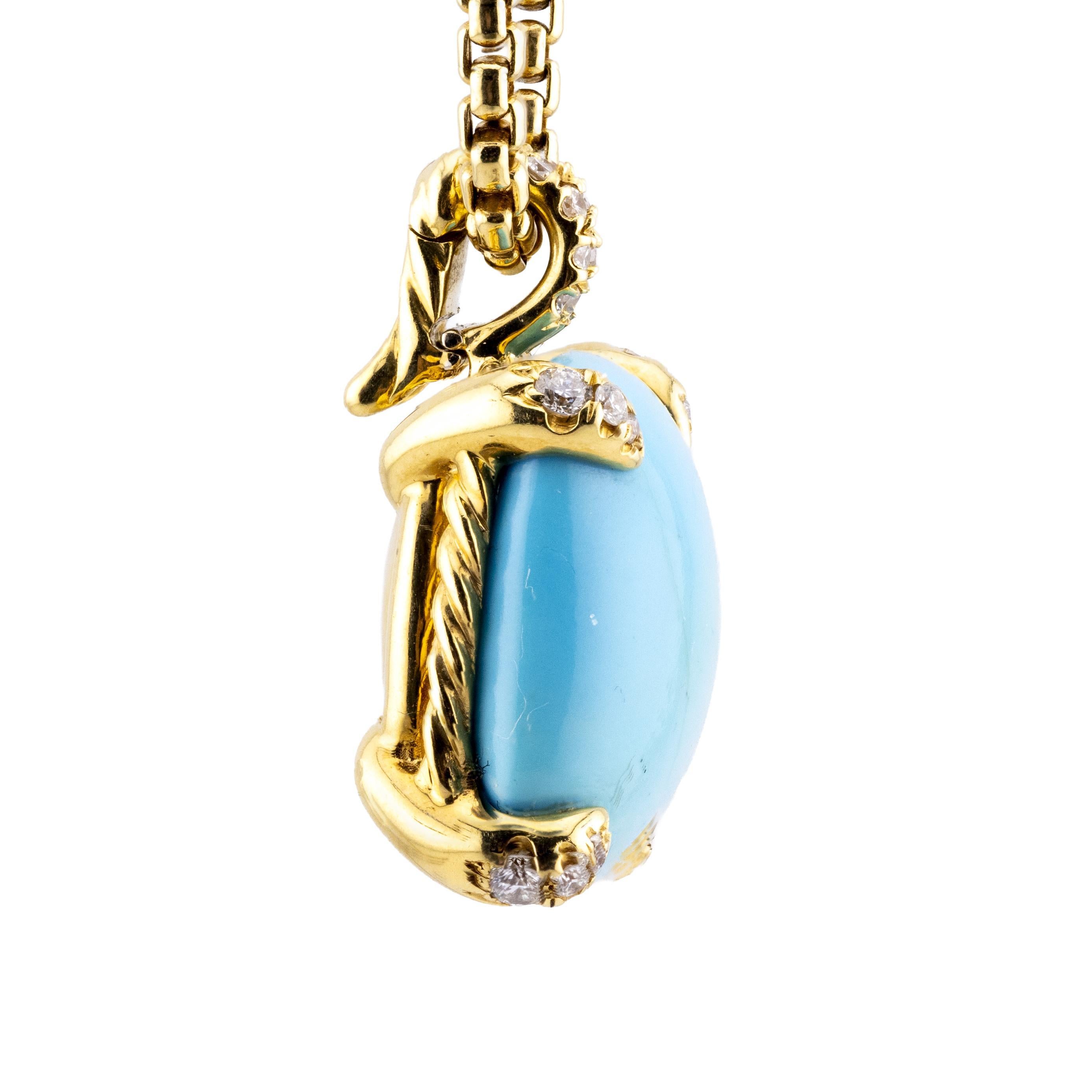 David Yurman Collana con ciondolo Chatelaine 14MM in turchese e diamanti 18K In condizioni ottime in vendita a Boston, MA