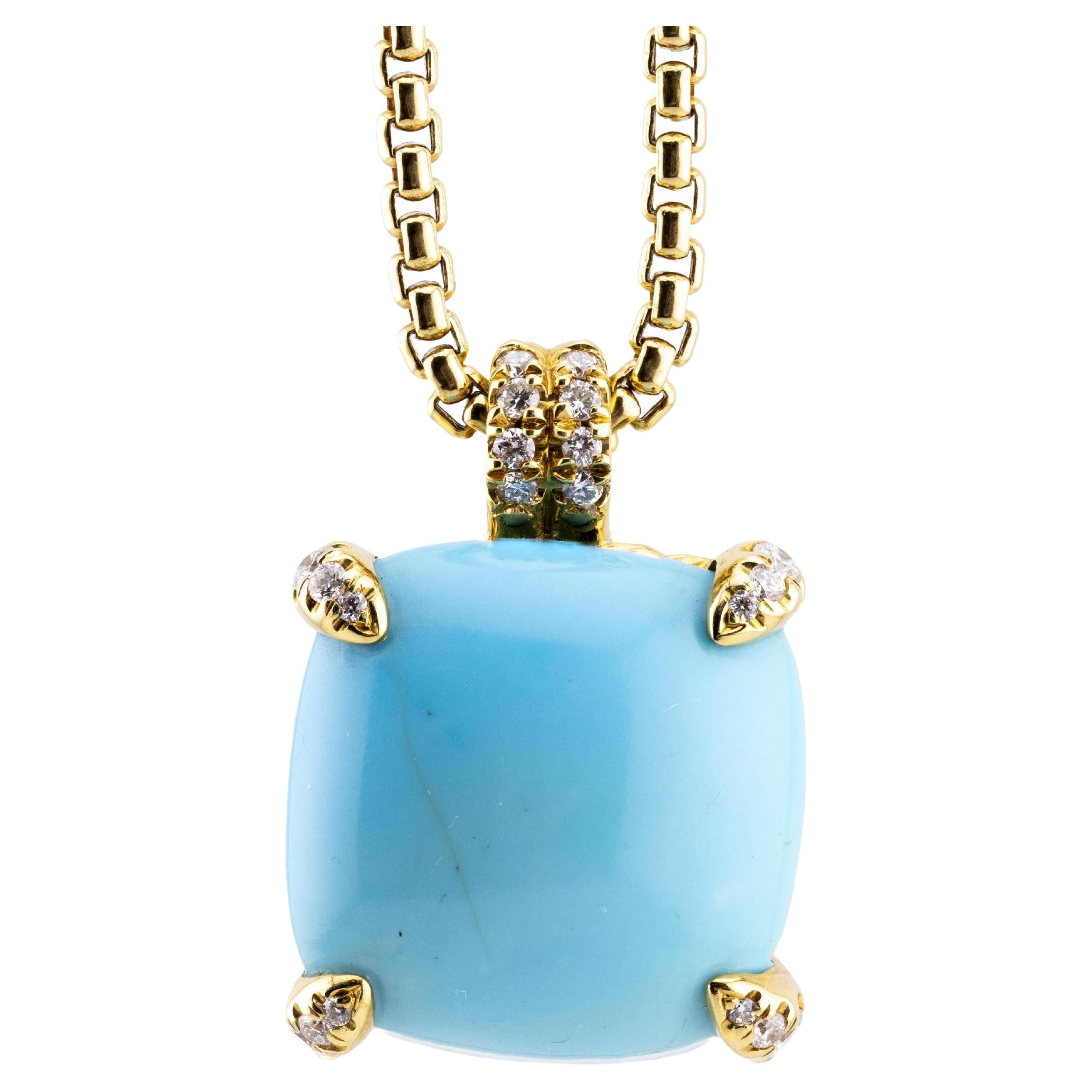 David Yurman Collana con ciondolo Chatelaine 14MM in turchese e diamanti 18K