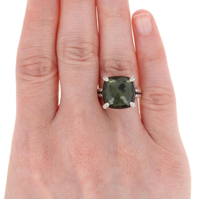 David Yurman Green Orchid and Diamond Chatelaine Ring, Sterling