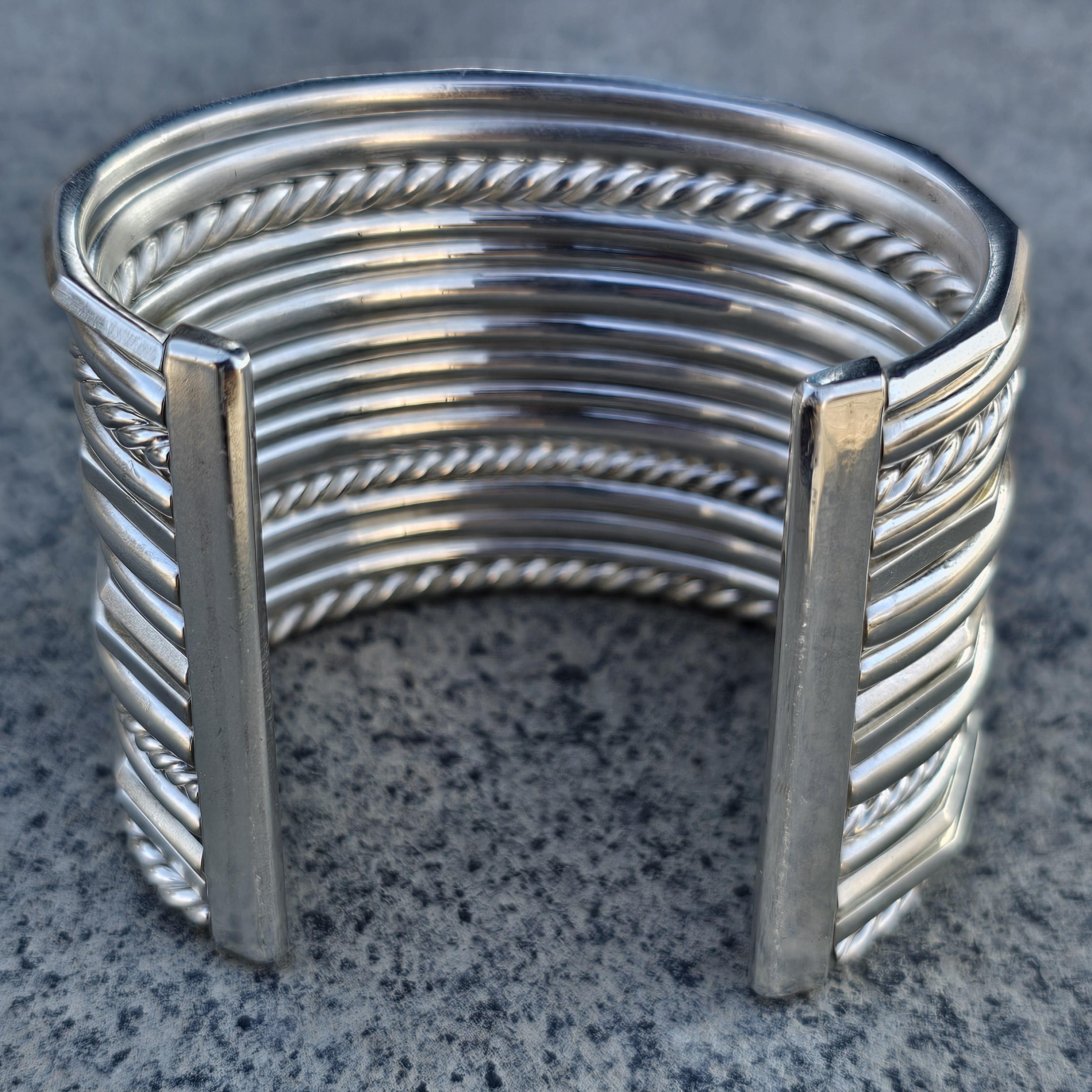 David Yurman 15 Row Stax Diamond Cuff Bracelet Wide Sterling Silver 925 6.5