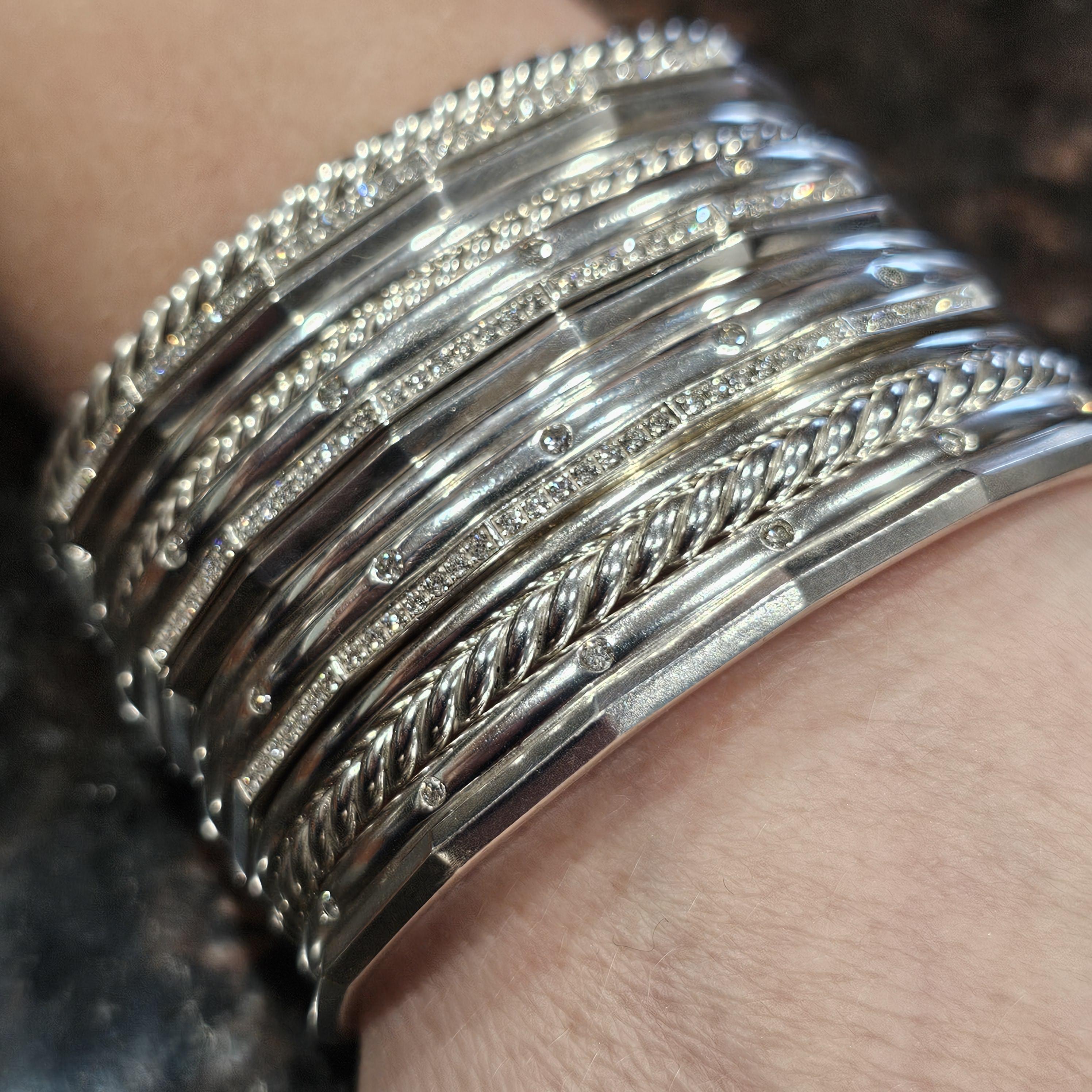 David Yurman 15 Row Stax Diamond Cuff Bracelet Wide Sterling Silver 925 6.5