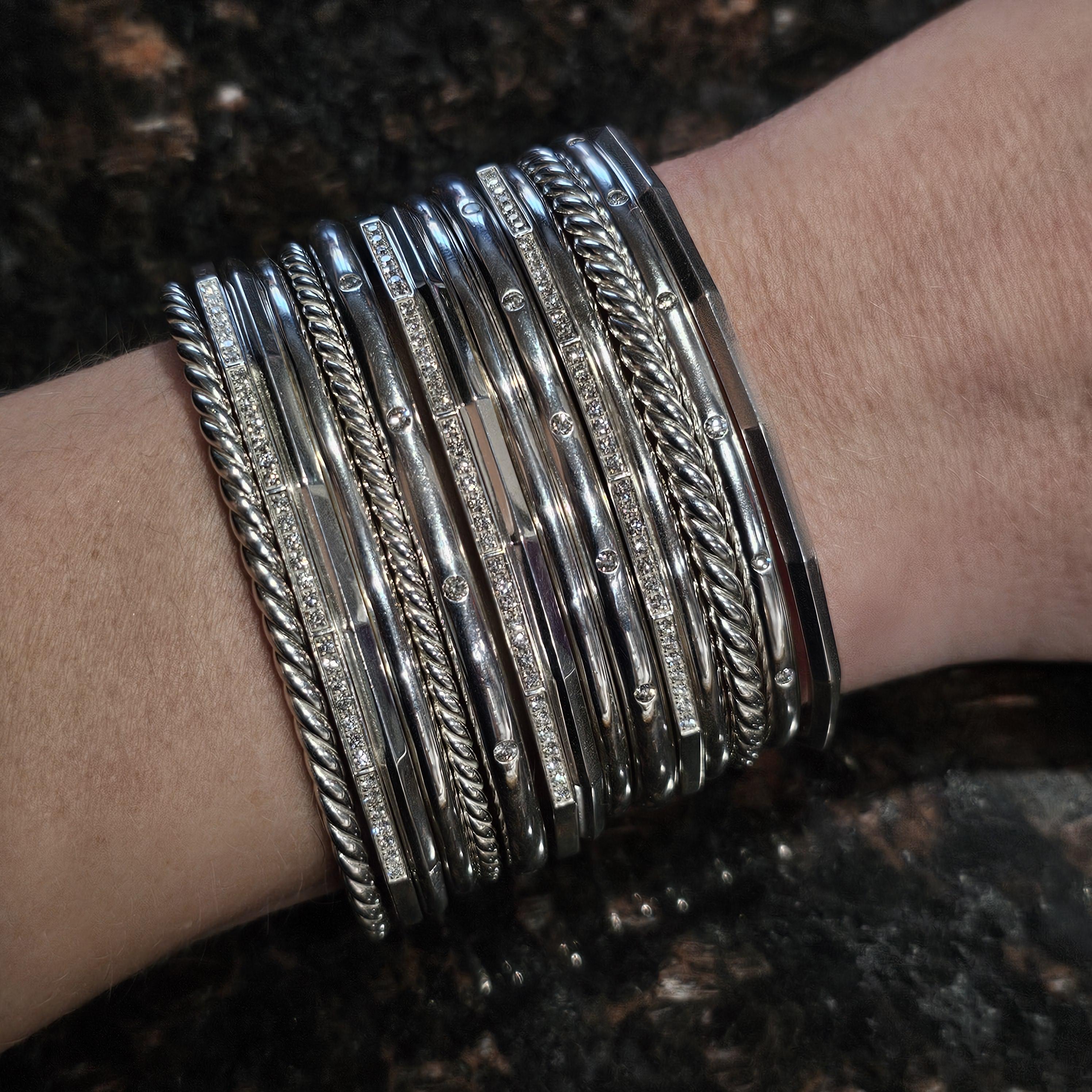 Women's David Yurman 15 Row Stax Diamond Cuff Bracelet Wide Sterling Silver 925 6.5