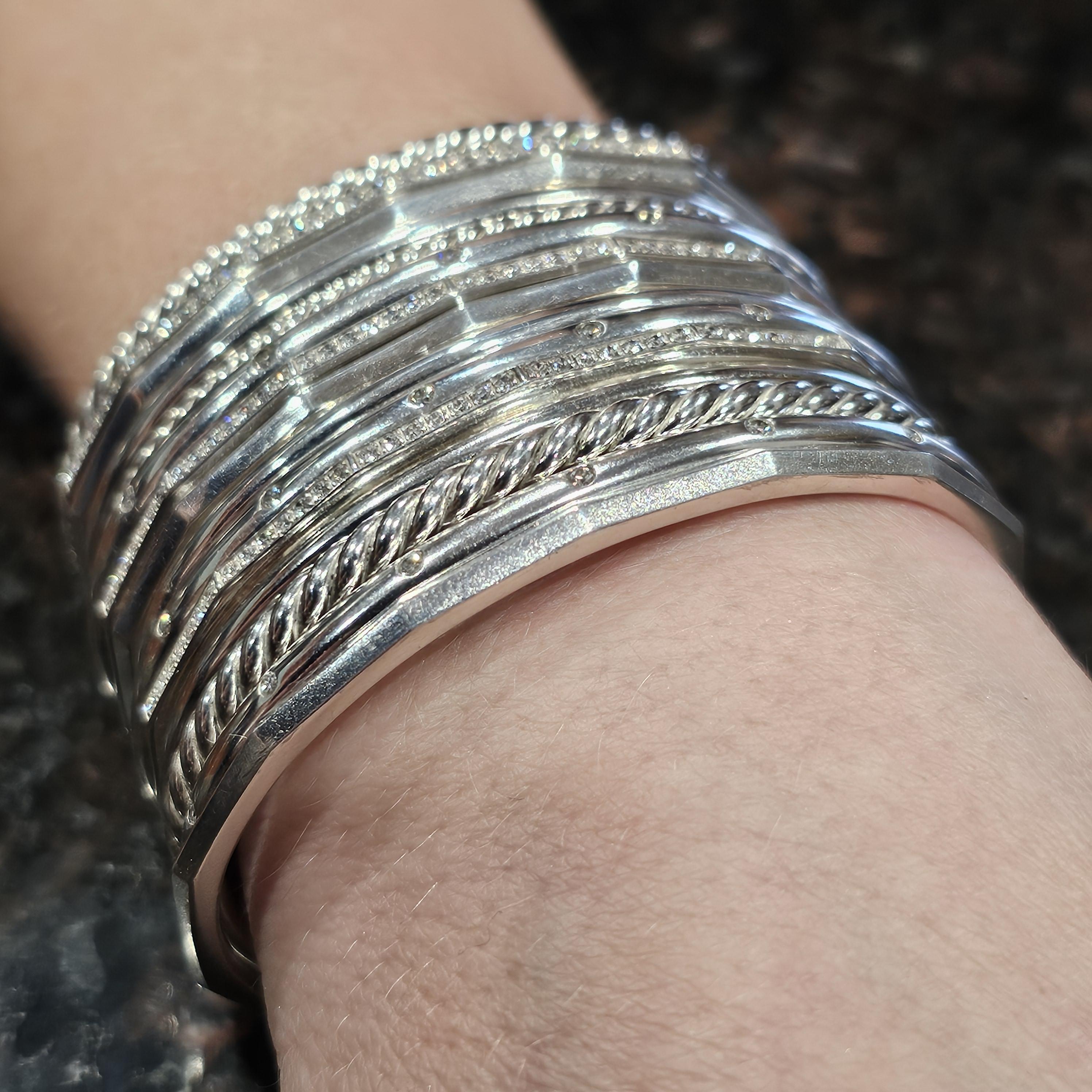 David Yurman 15 Row Stax Diamond Cuff Bracelet Wide Sterling Silver 925 6.5