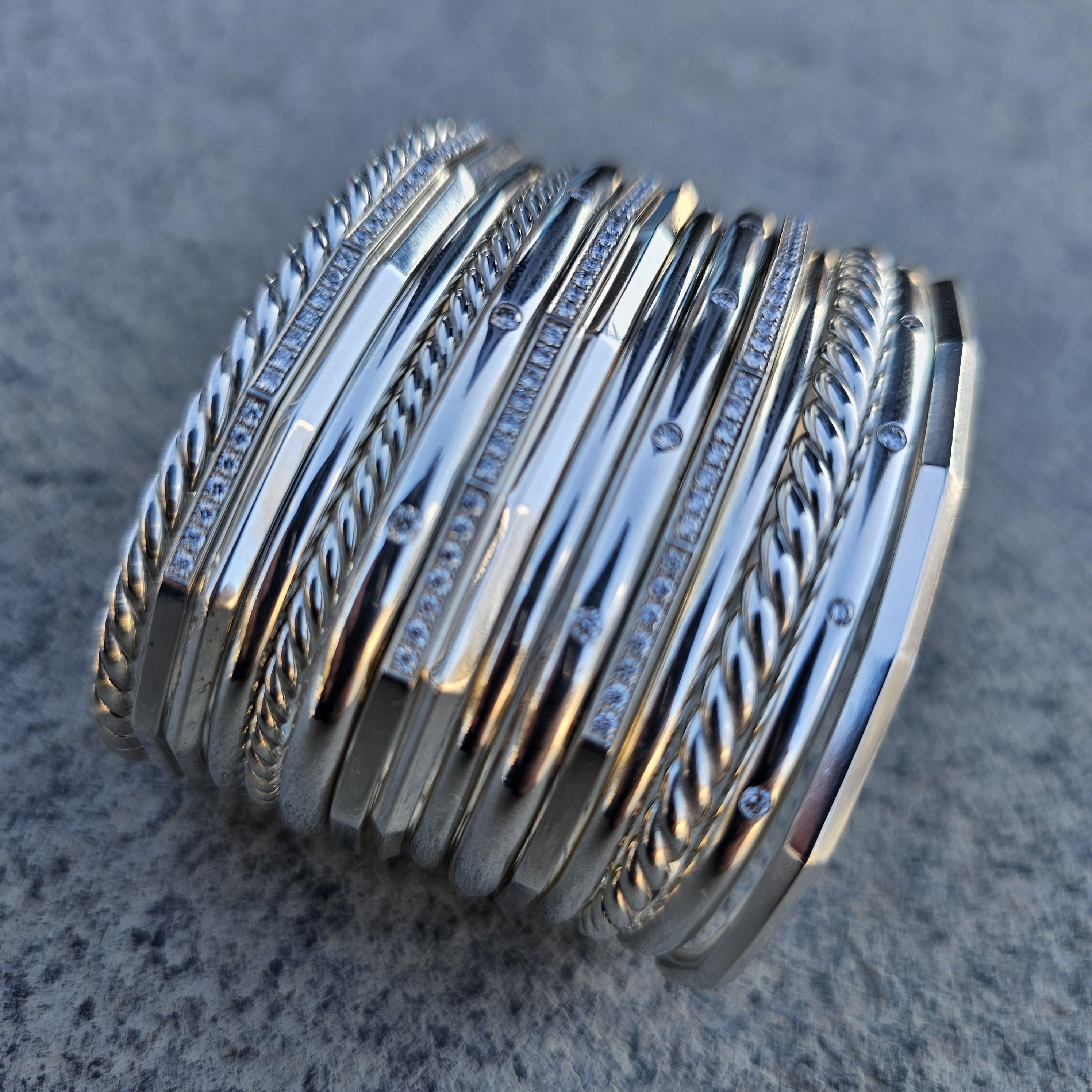 David Yurman 15 Row Stax Diamond Cuff Bracelet Wide Sterling Silver 925 6.5