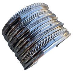 David Yurman 15 Row Stax Diamond Cuff Bracelet Wide Sterling Silver 925 6.5"