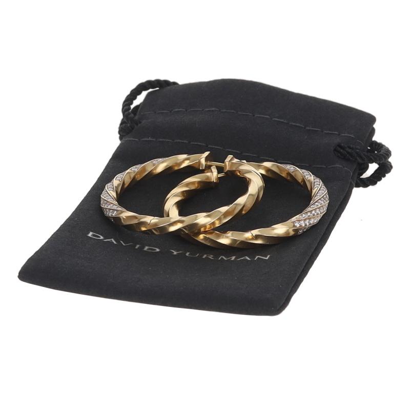 David Yurman Orecchini a cerchio con diamanti con bordo a cavo da 1,5 pollici in oro giallo 18k Rd 1,84ctw in vendita 2