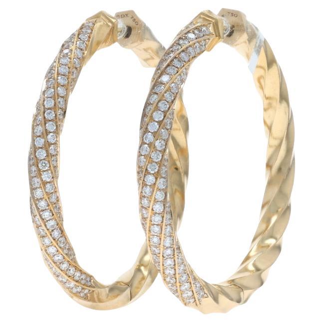 David Yurman 1.5in Cable Edge Diamond Hoop Earrings Yellow Gold 18k Rd 1.84ctw