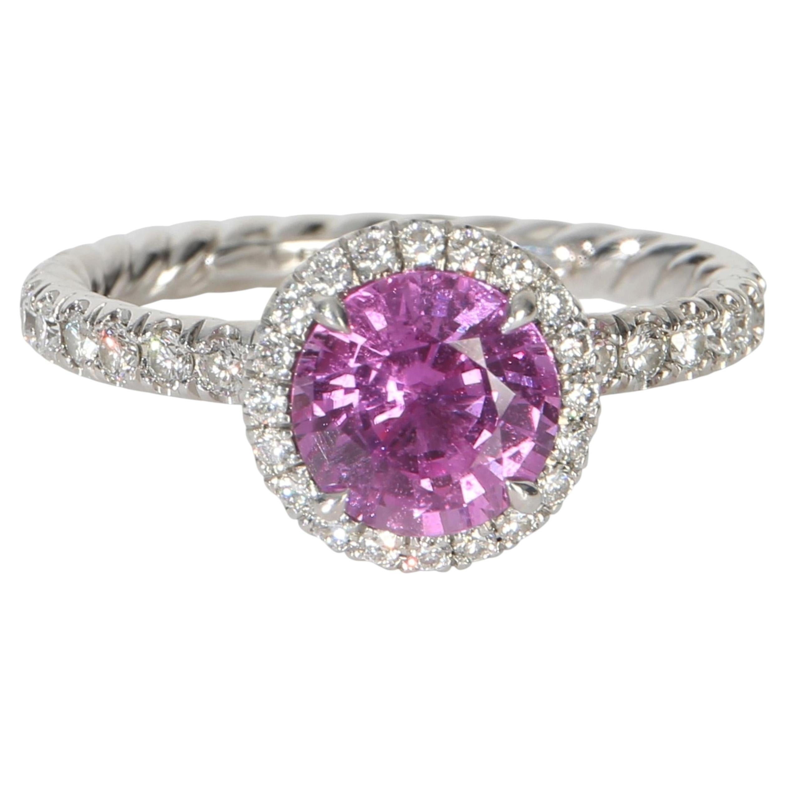David Yurman 1,64 ct Saphir rond et diamant Bague de fiançailles Eden Halo