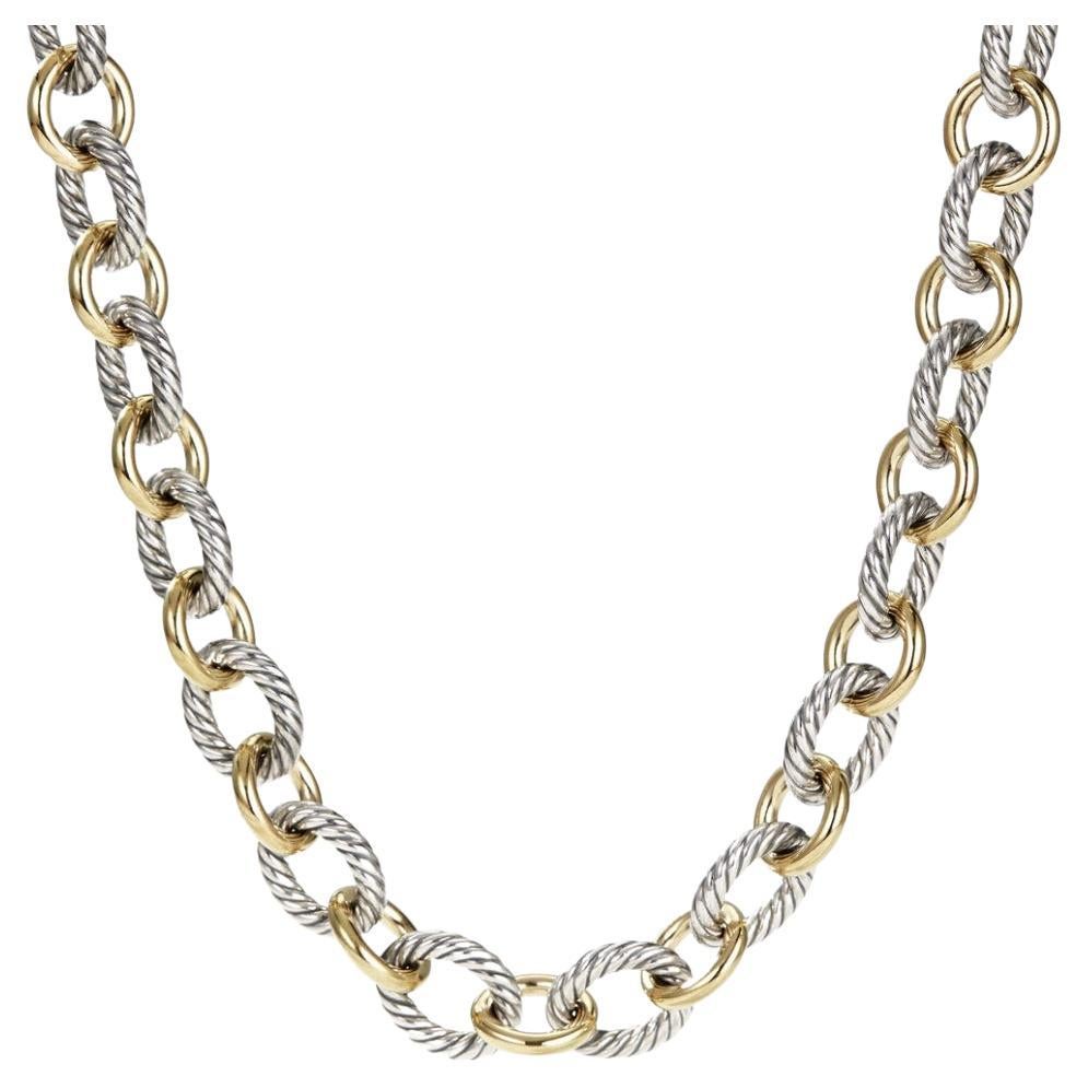 David Yurman Oval Link Cable Chain In 18k Yellow Gold and Sterling Silver