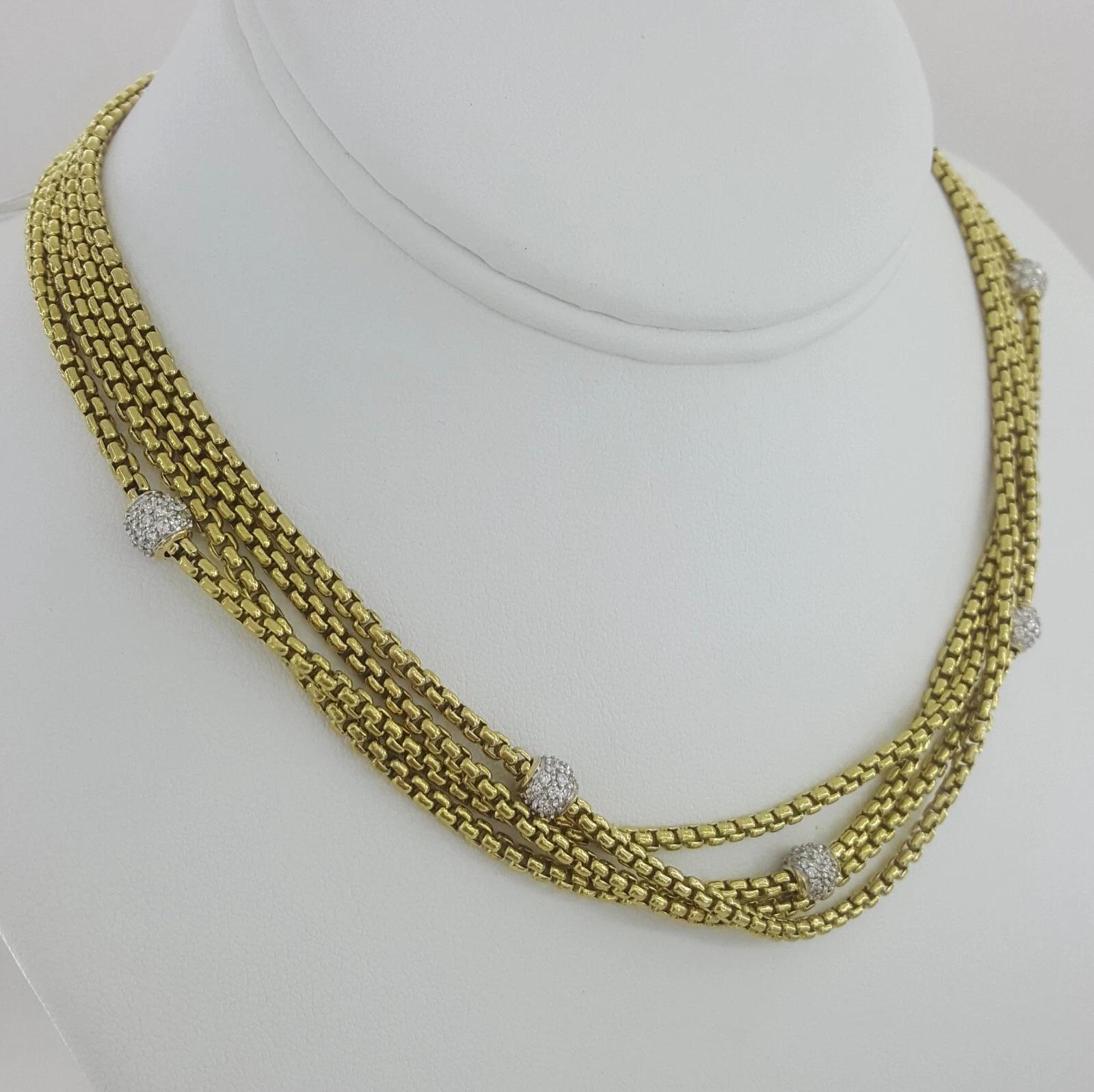David Yurman Collar de cadena de caja de 4 vueltas y 1,7 ct con diamantes Pave Ball Station en  Oro amarillo de 18 quilates.

El collar pesa 86,6 gramos, mide 16