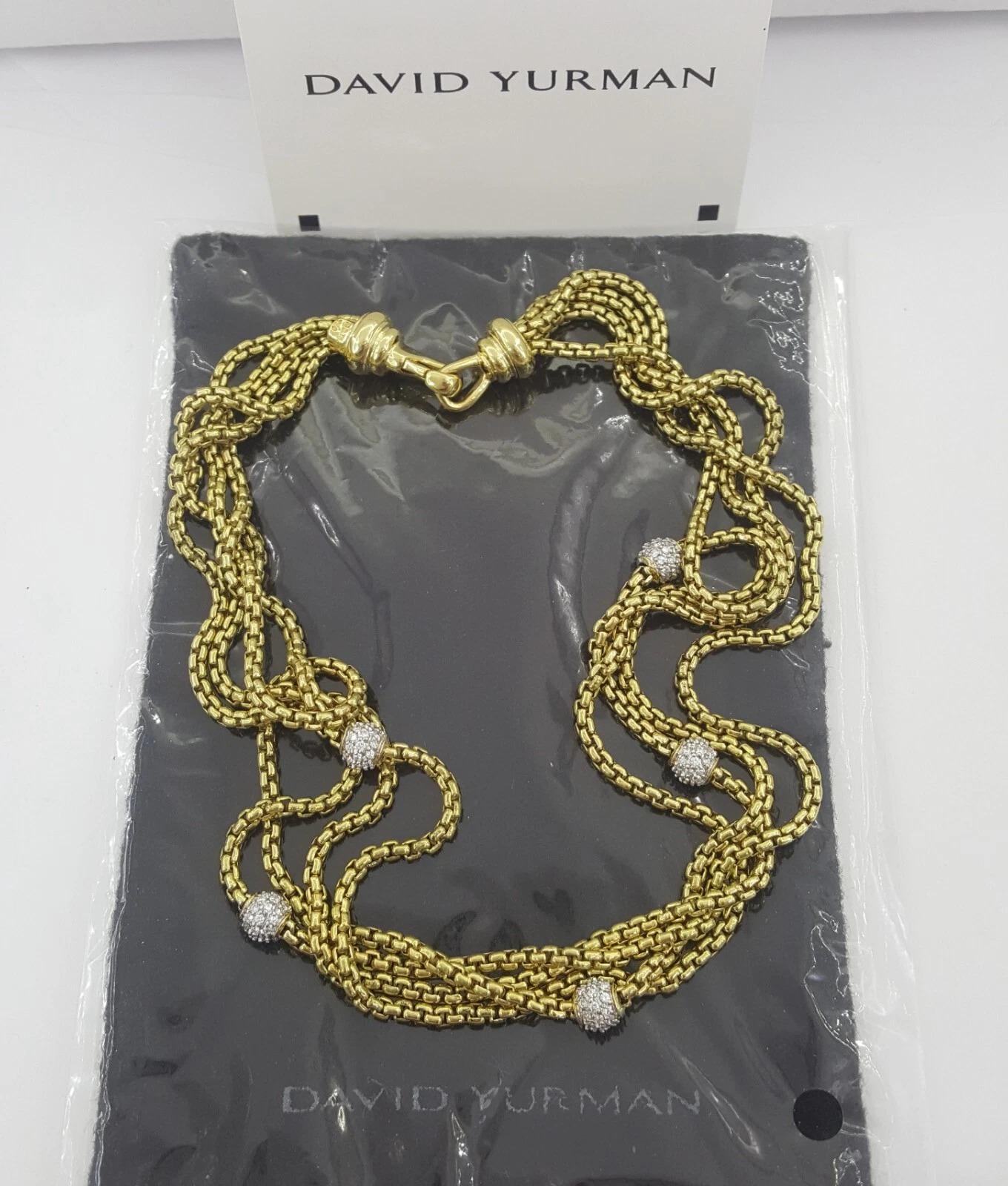Femenino o masculino David Yurman Collar de cadena de caja de 4 vueltas y 1,7 ct con diamantes pavé en forma de bola en venta