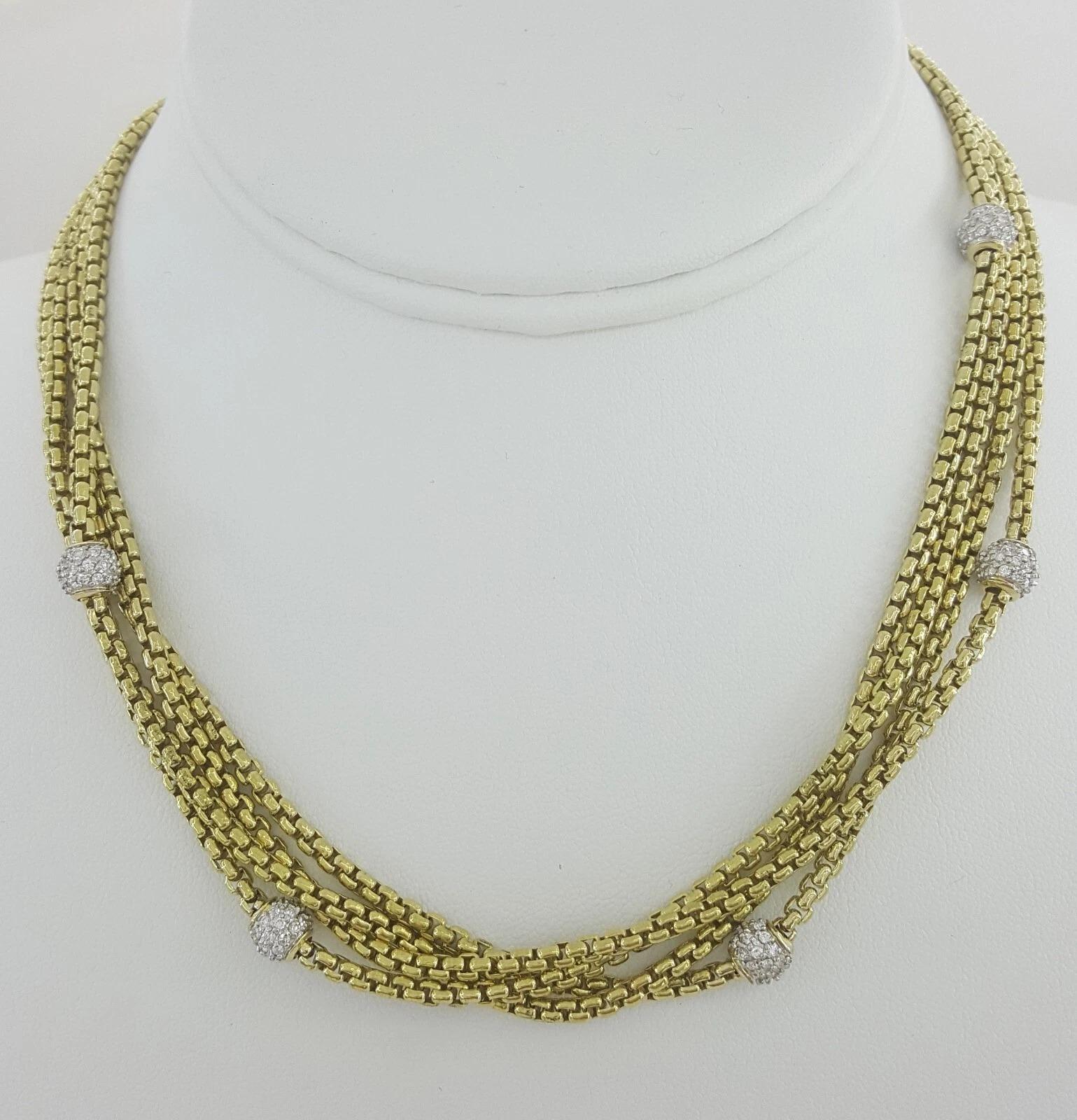 David Yurman Collar de cadena de caja de 4 vueltas y 1,7 ct con diamantes pavé en forma de bola en venta 1