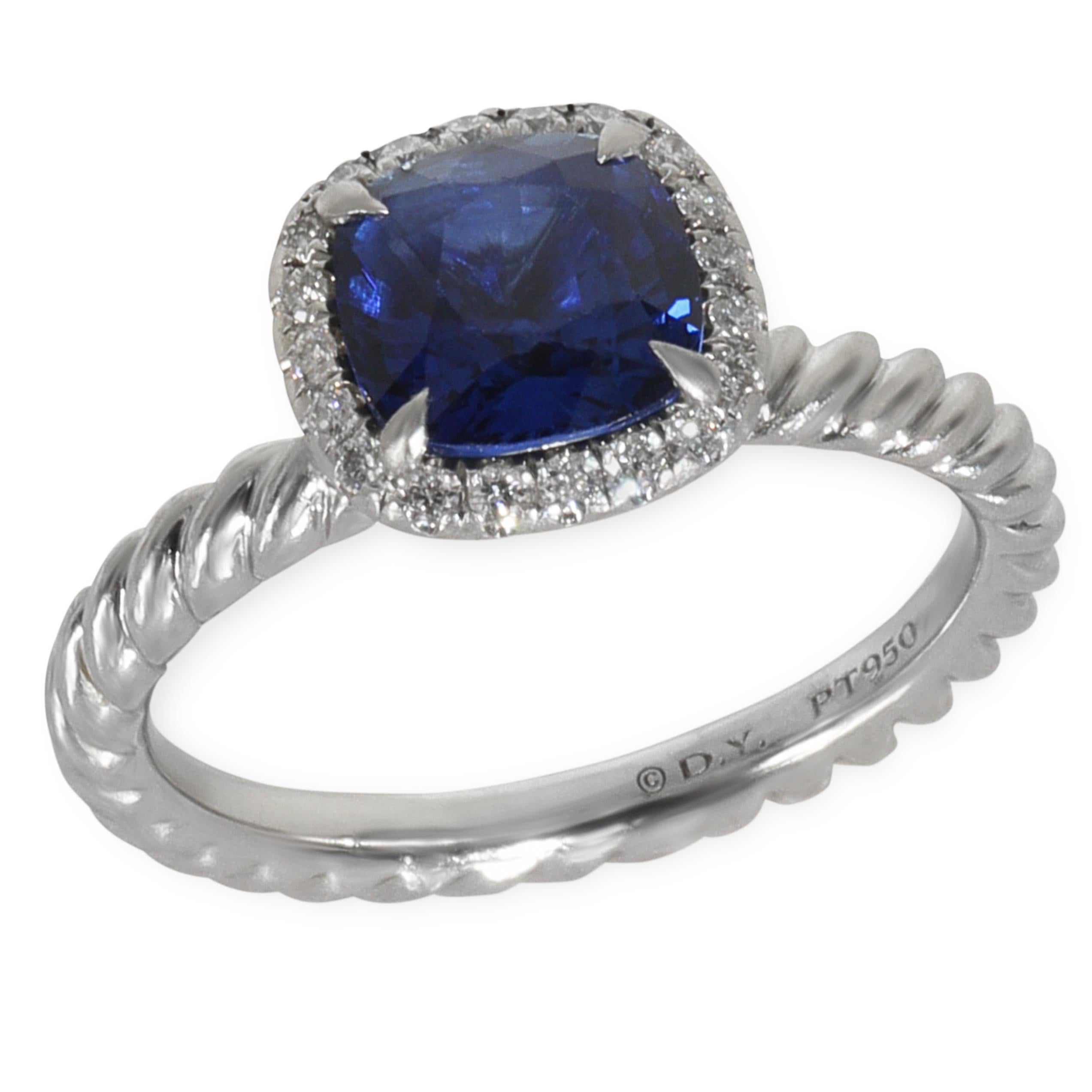 David Yurman 1.79 ct Cushion Modified Sapphire and Diamond Capri Engagement Ring For Sale 1