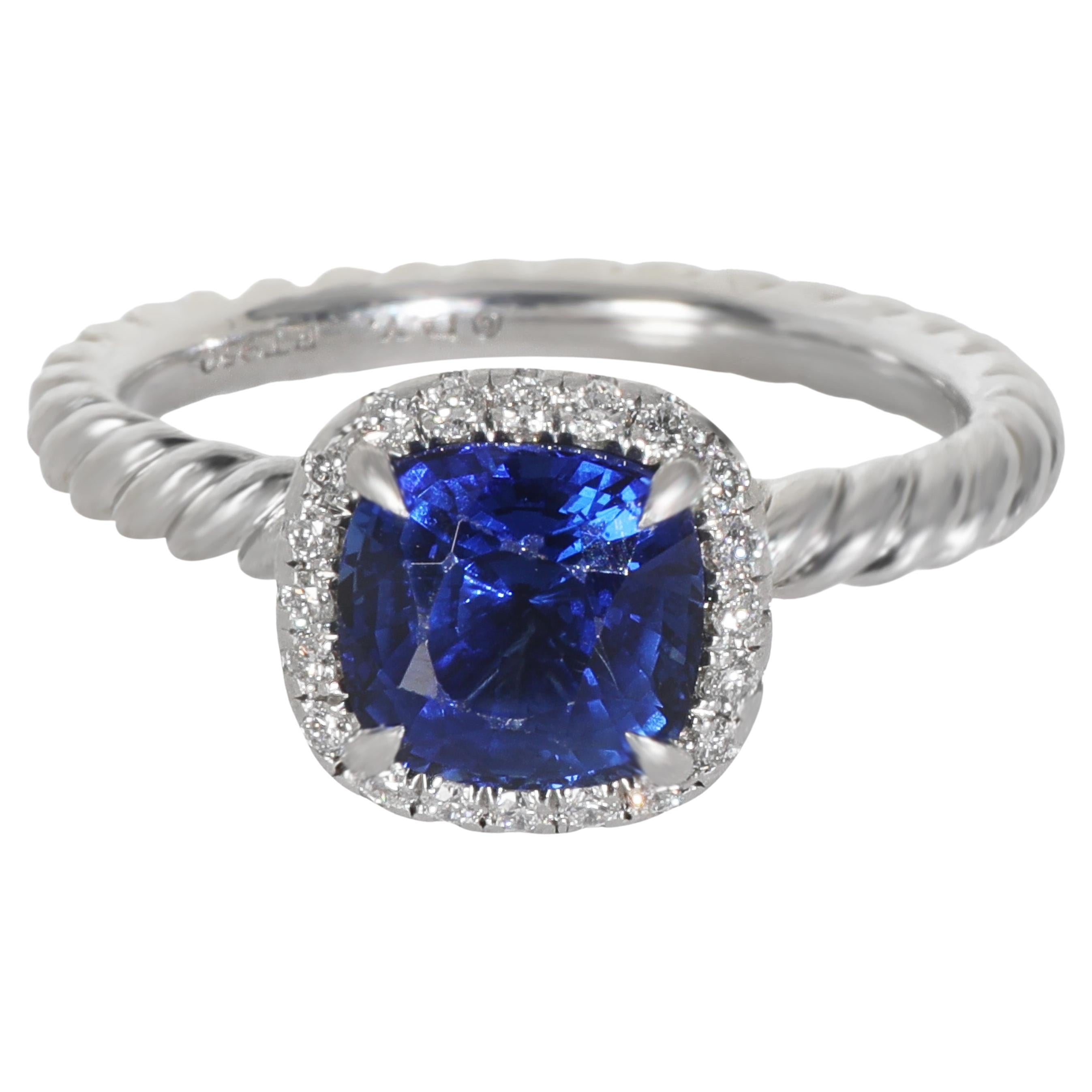 David Yurman 1.79 ct Cushion Modified Sapphire and Diamond Capri Engagement Ring For Sale