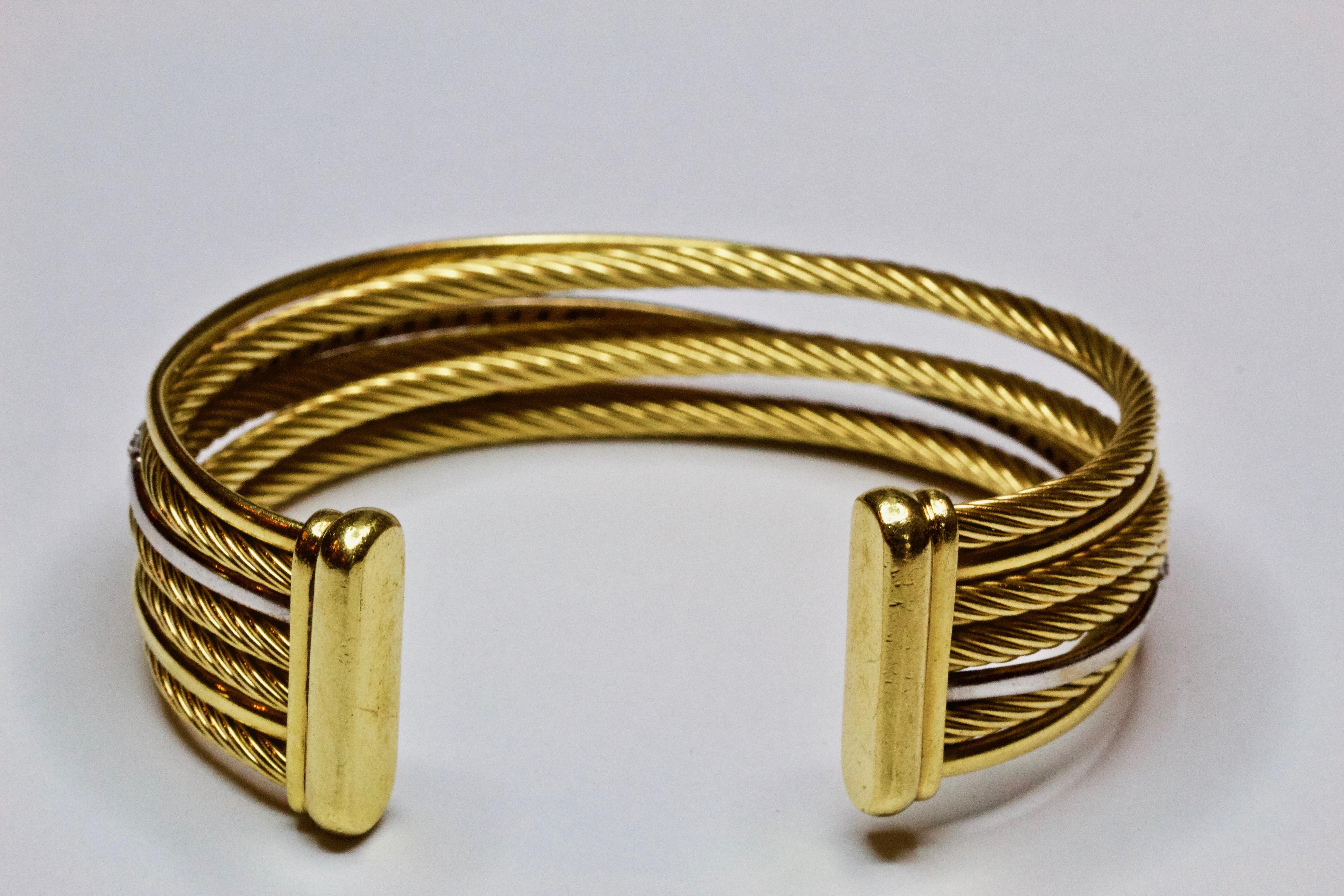 Donna David Yurman - Oro 18 carati - Platino - Bracciale Crossover Bangle con Diamanti in vendita