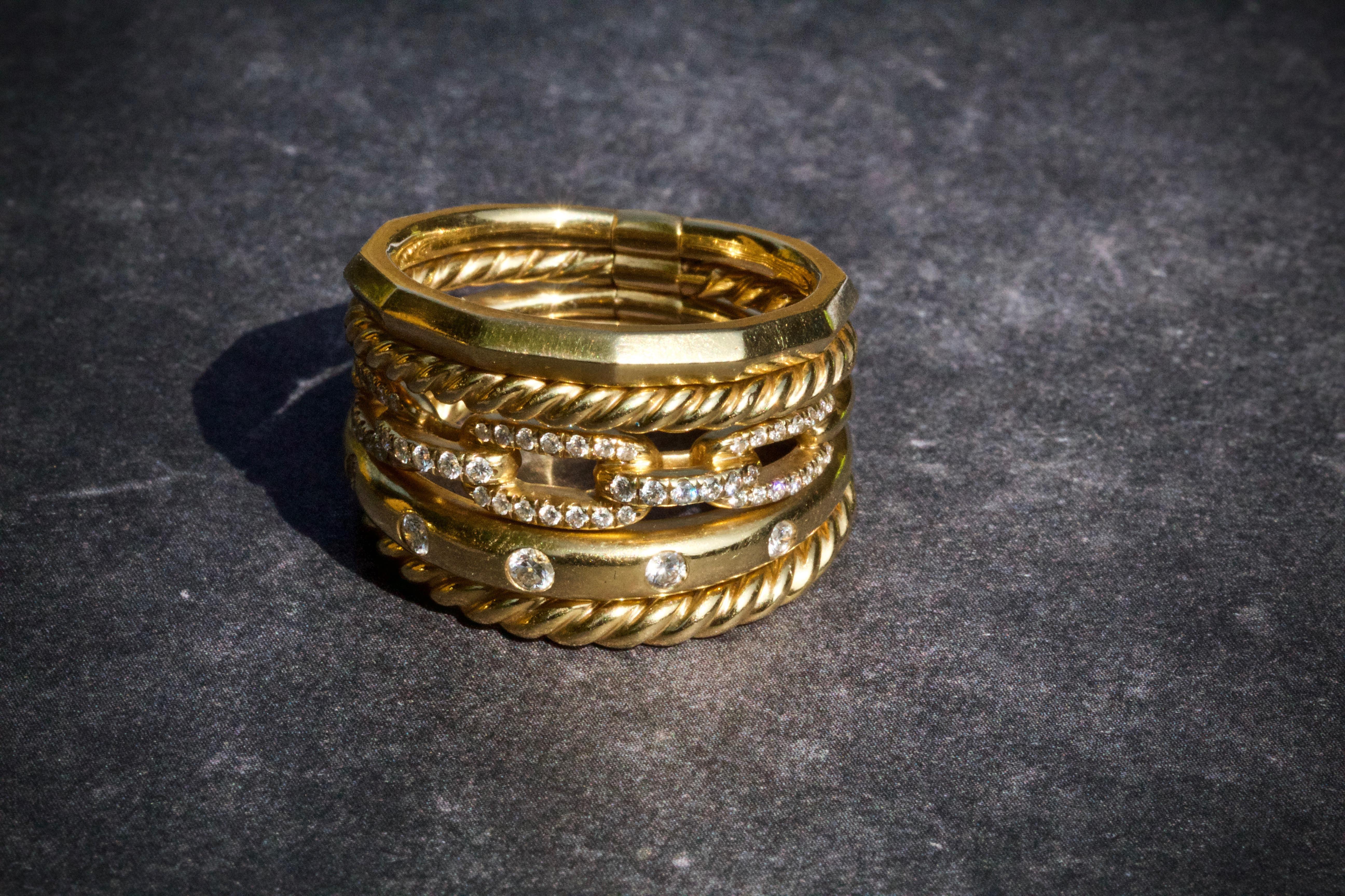 Women's David Yurman 18 Carat Yellow Gold Diamond Stax Wide Ring