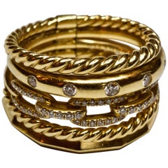 David Yurman 18 Carat Yellow Gold Diamond Stax Wide Ring