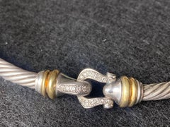 David Yurman 18 K & Sterling Silver, Choker/ Necklace with Diamond/Garnet Buckle