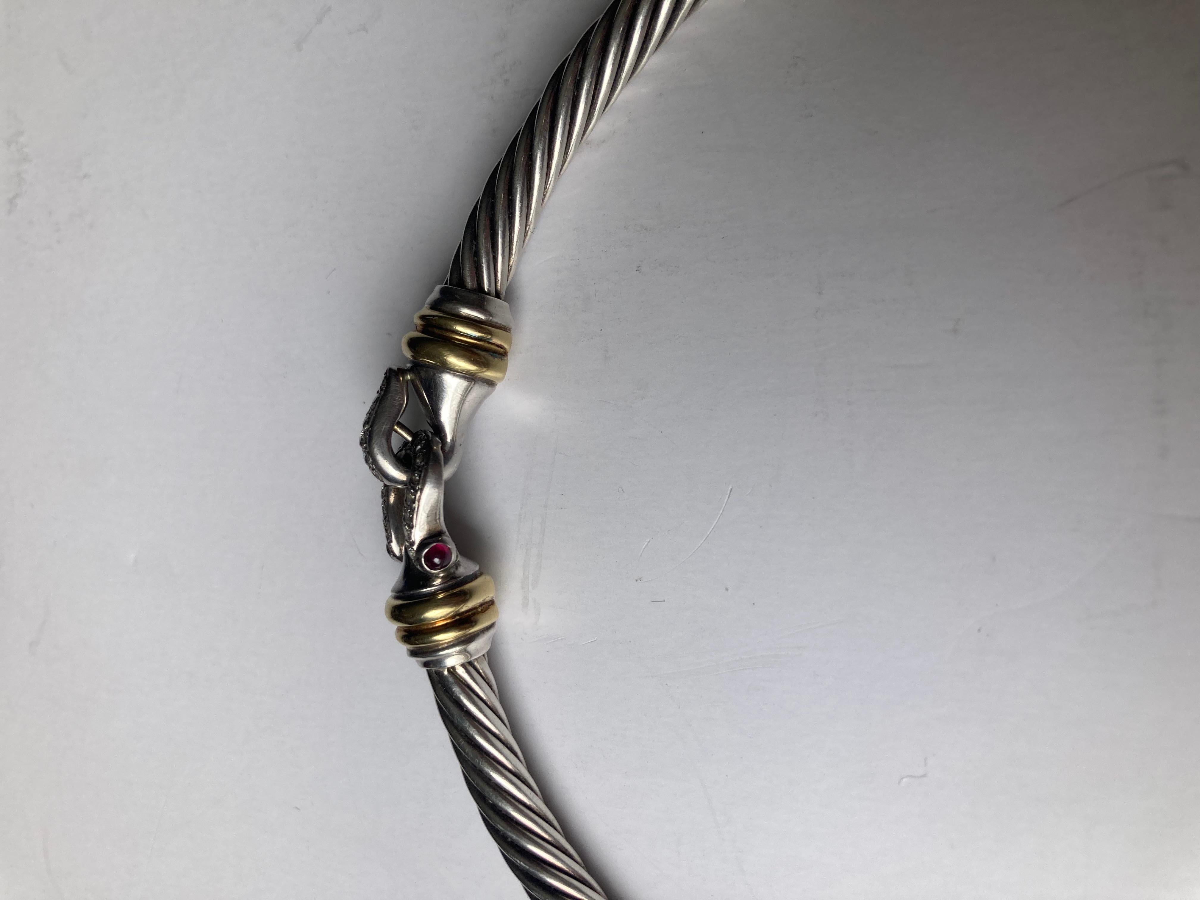 David Yurman 18 K & Sterling Silver, Choker/ Necklace with Diamond/Garnet Buckle In Good Condition For Sale In Los Angeles, CA