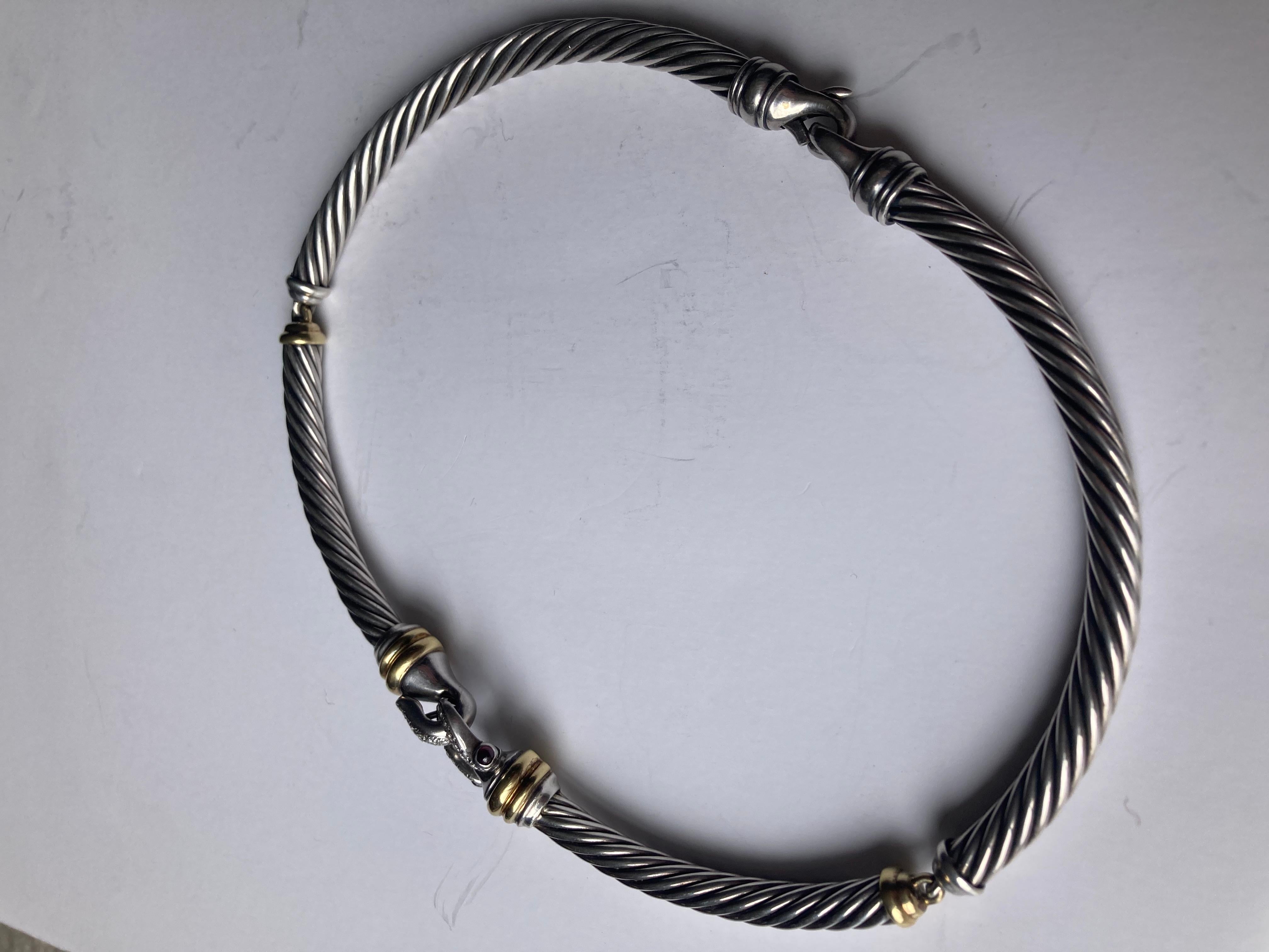 Late 20th Century David Yurman 18 K & Sterling Silver, Choker/ Necklace with Diamond/Garnet Buckle For Sale
