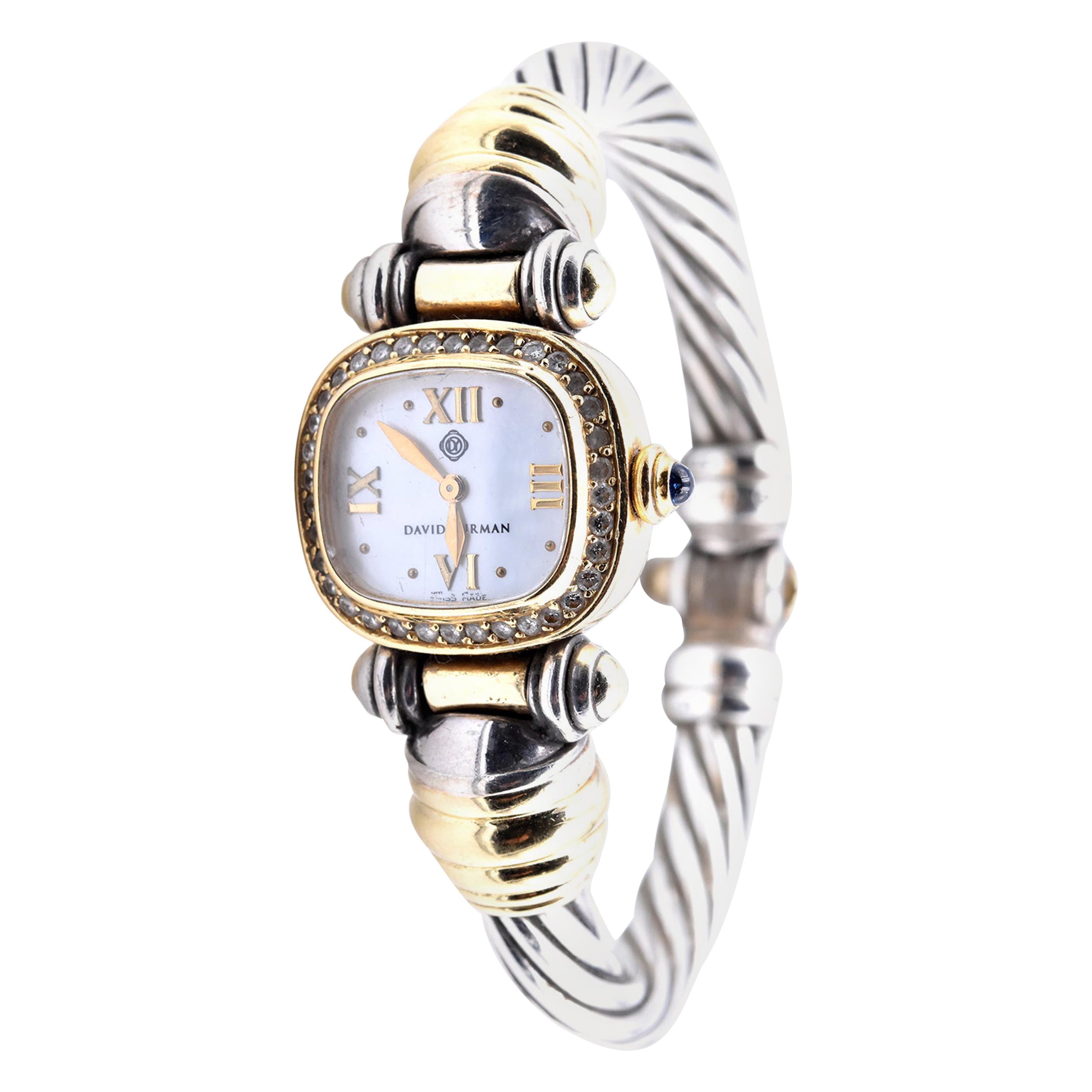 David Yurman 18 K Yellow Gold and Sterling Silver Cable Watch with Diamond Dial