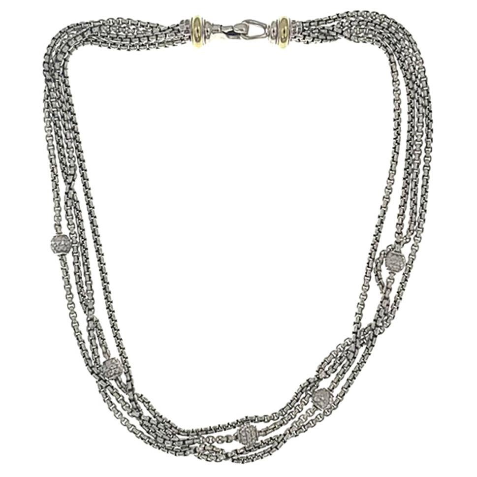 David Yurman 18 Karat Gold 925 Sterling Silver Multi Strand Diamond Necklace